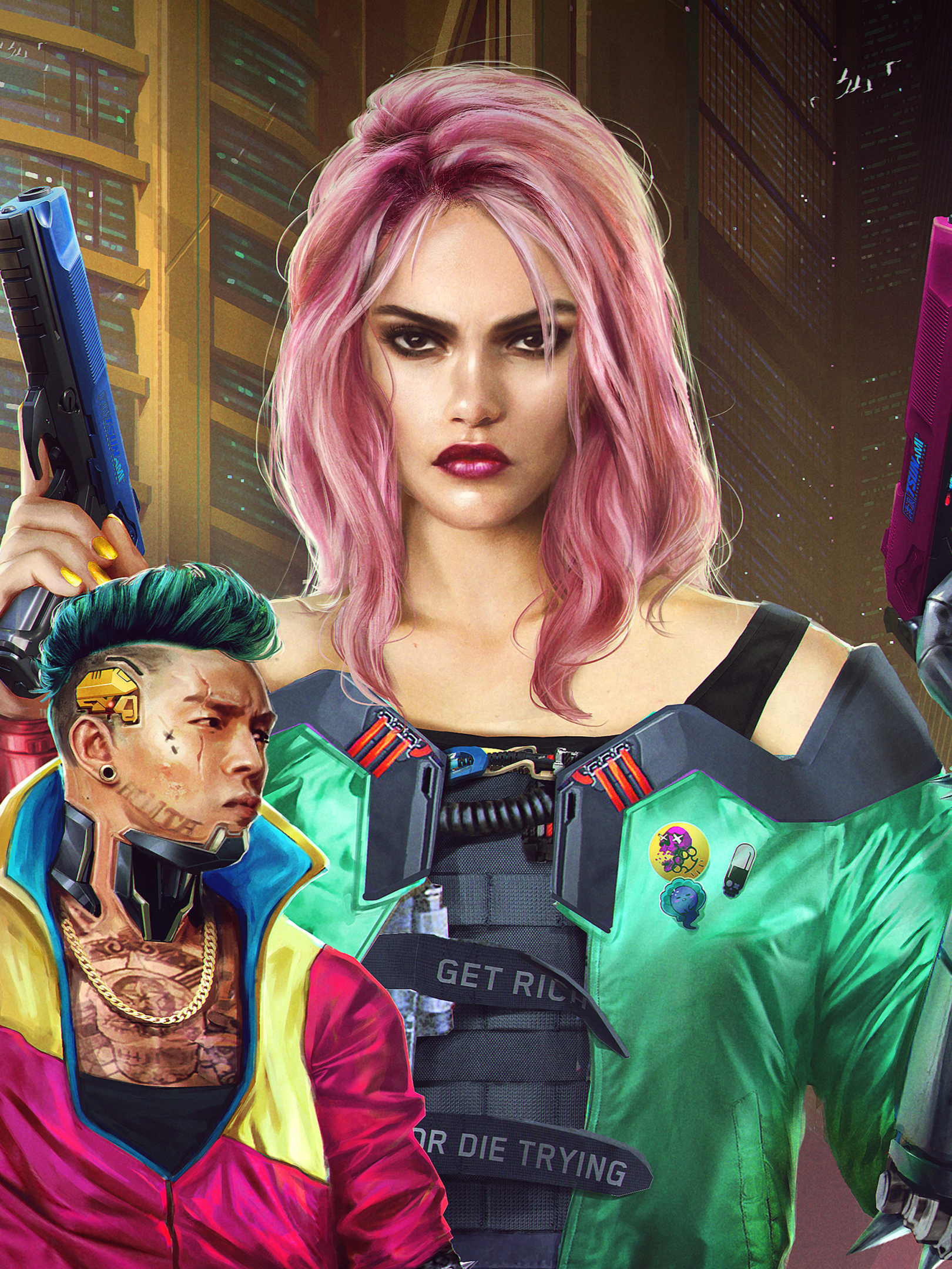 無料モバイル壁紙サイバーパンク, ピンクの髪, テレビゲーム, サイバーパンク 2077をダウンロードします。