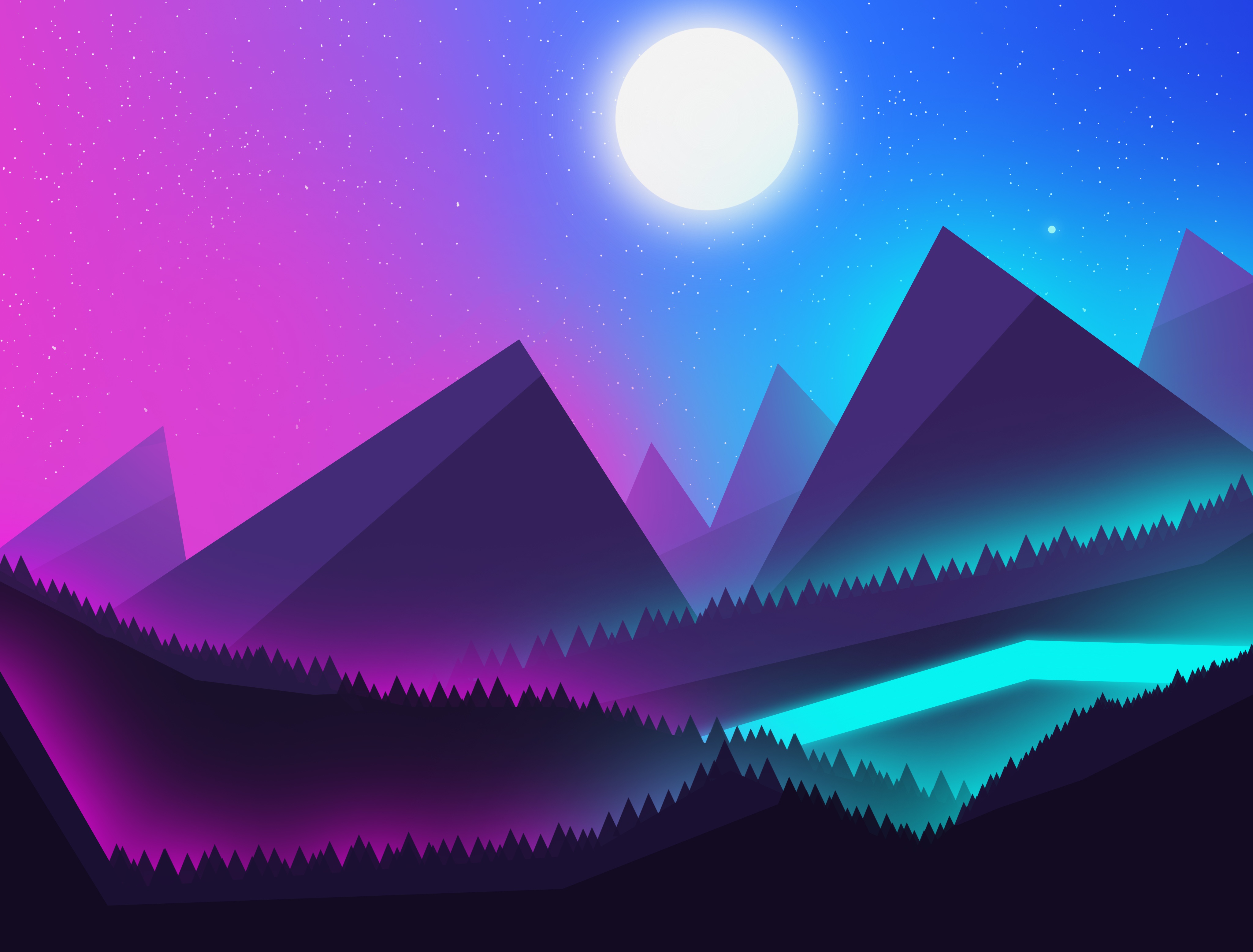 Download mobile wallpaper Landscape, Sky, Night, Moon, Mountain, Artistic for free.