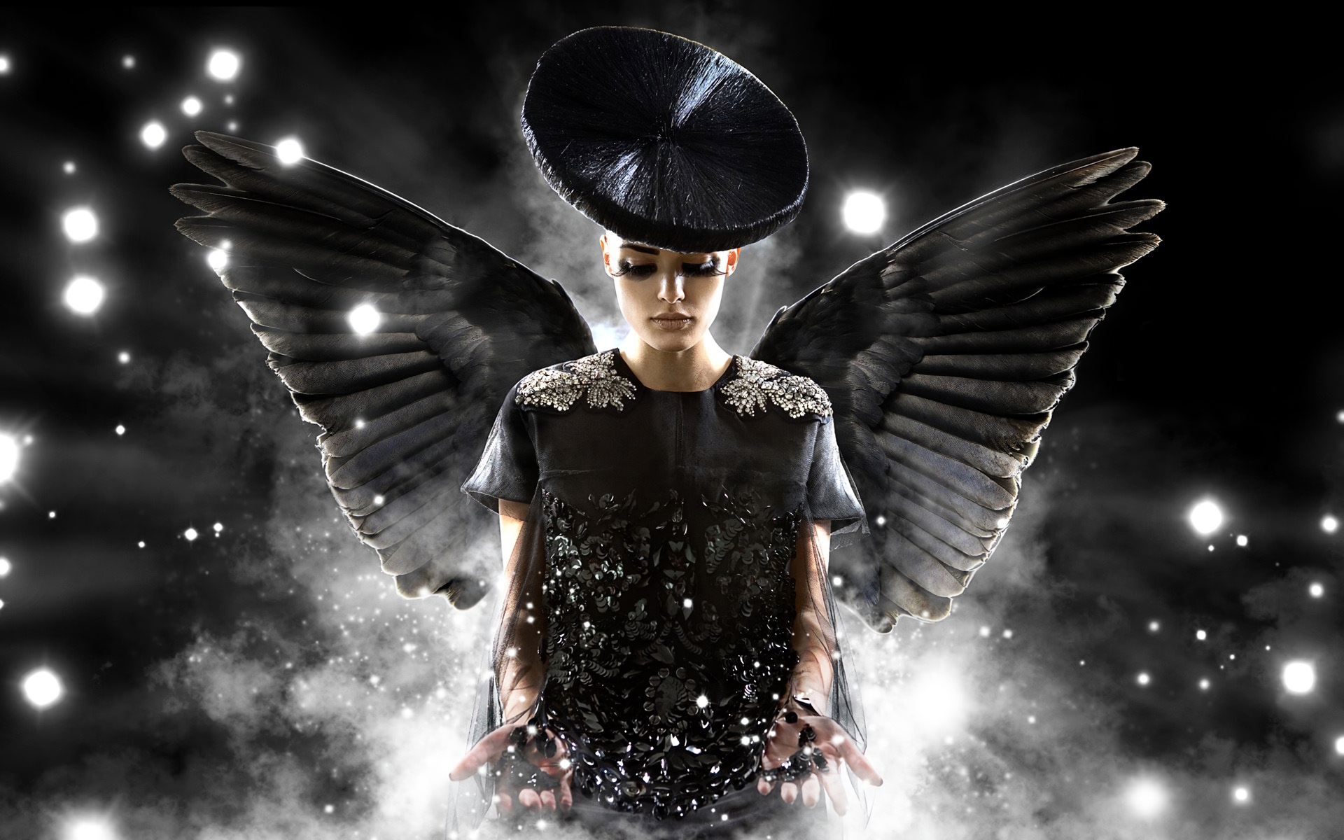 無料モバイル壁紙天使, 翼, 帽子, モデル, 女性をダウンロードします。