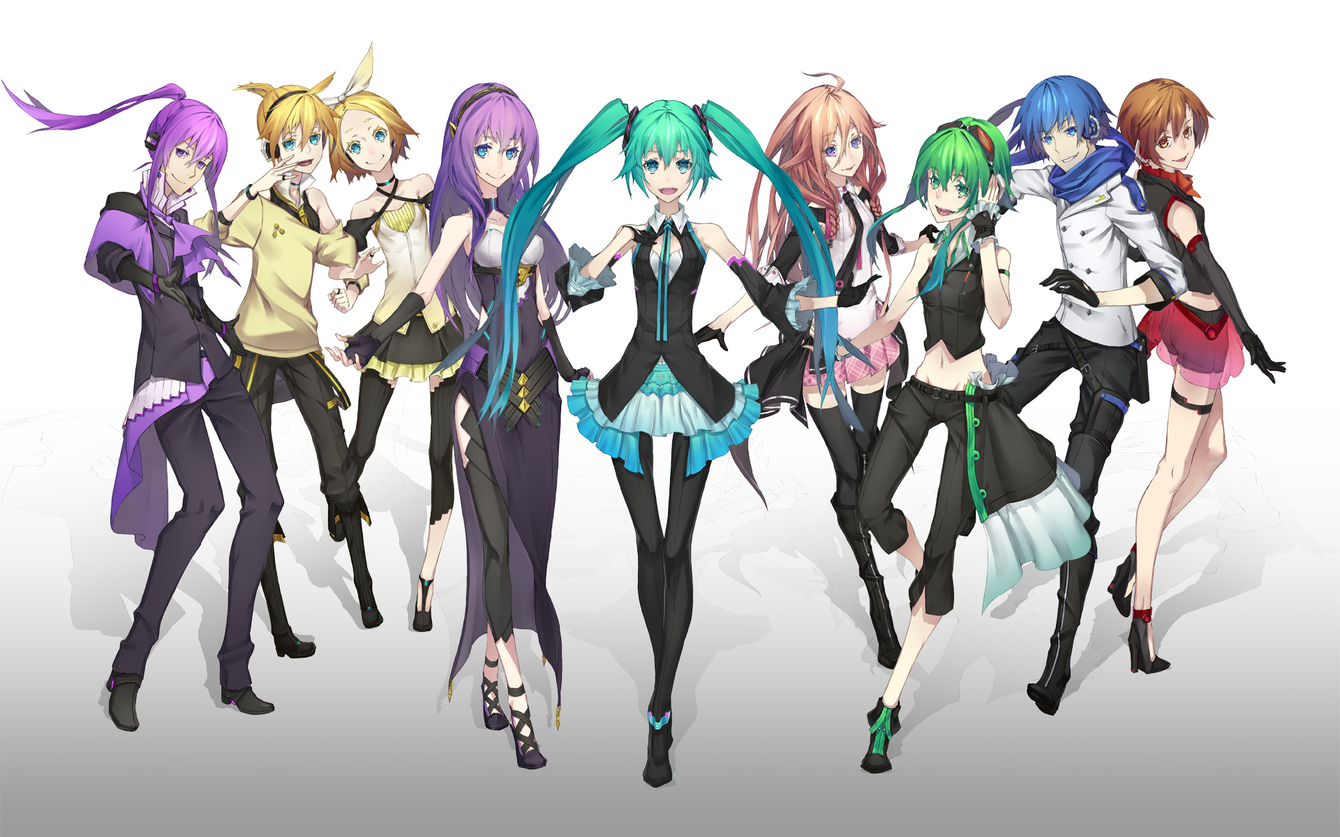 Download mobile wallpaper Anime, Vocaloid, Hatsune Miku, Luka Megurine, Rin Kagamine, Gumi (Vocaloid), Kaito (Vocaloid), Len Kagamine, Meiko (Vocaloid), Kamui Gakupo, Ia (Vocaloid) for free.