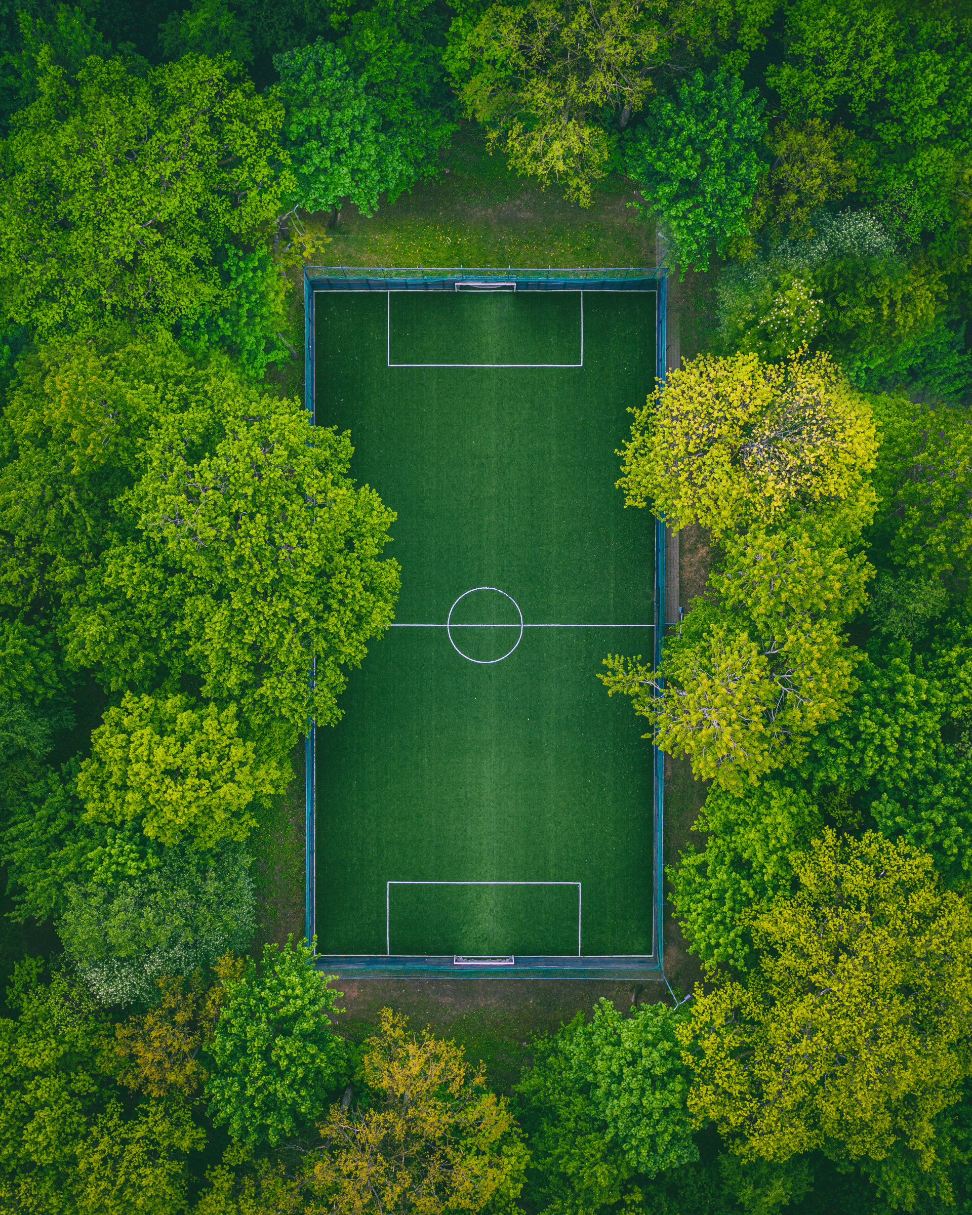 green, sports, football field, view from above, trees, playground, platform Full HD