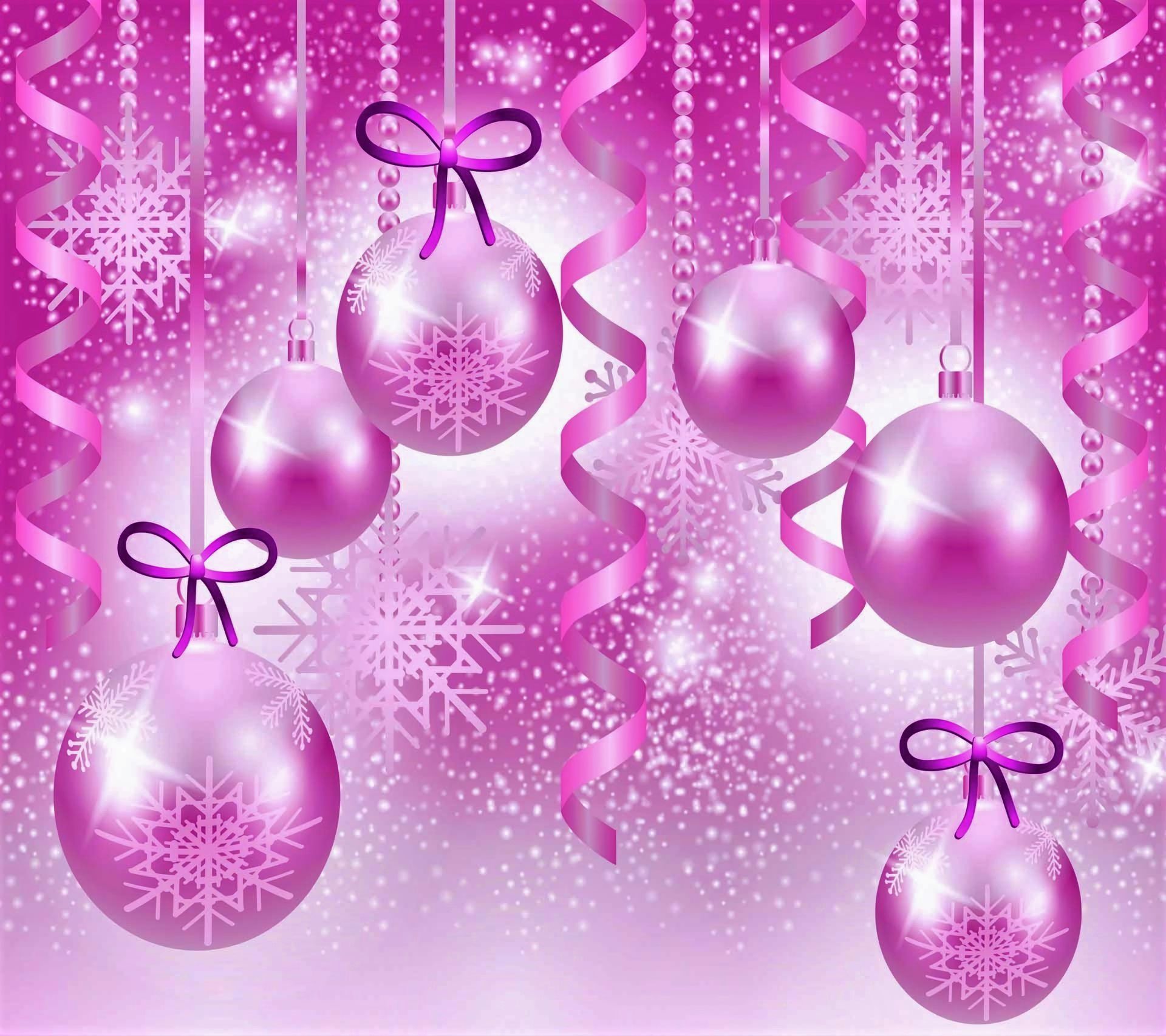 Завантажити шпалери безкоштовно Різдво, Свято, Рожевий, Стрічка, Блискітки, Різдвяні Прикраси картинка на робочий стіл ПК
