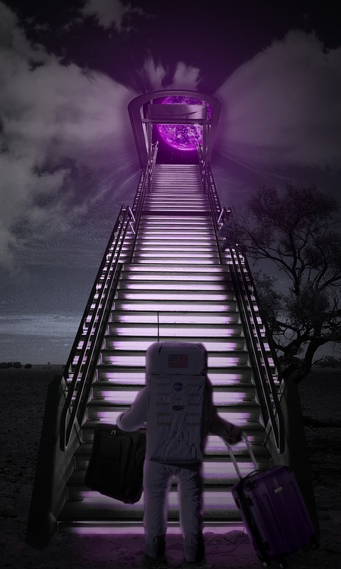 Download mobile wallpaper Sci Fi, Escalator, Astronaut for free.