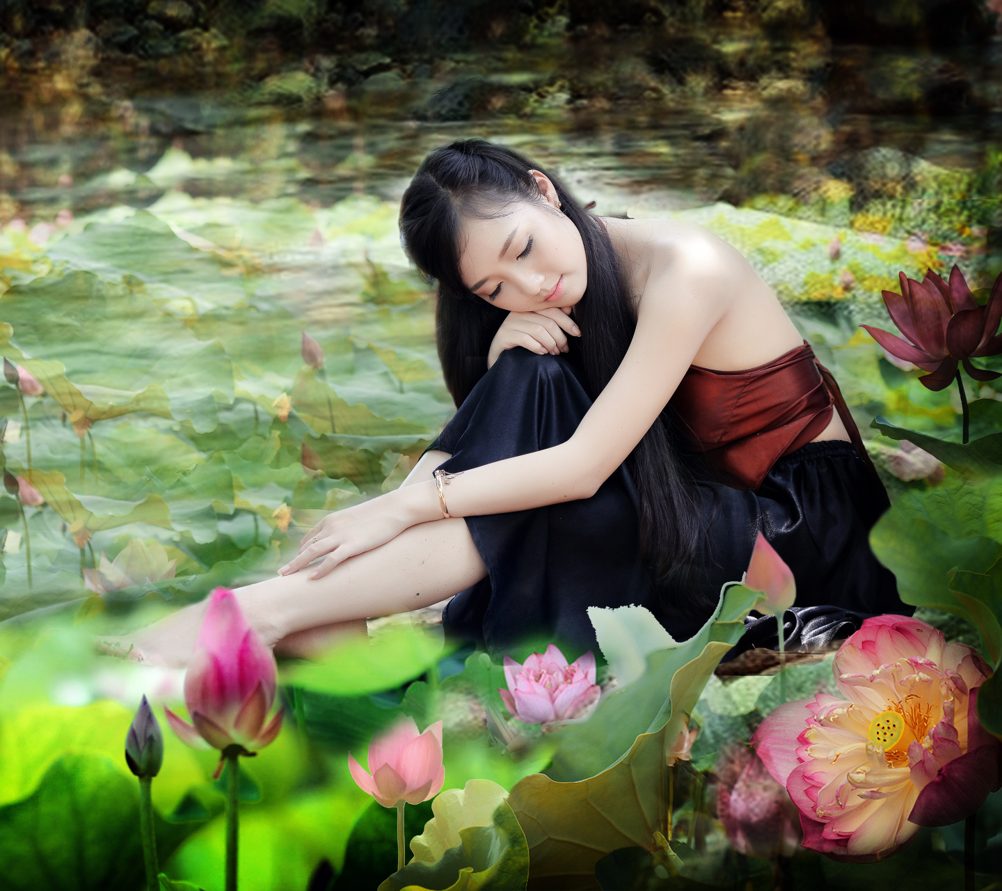 Téléchargez des papiers peints mobile Lotus, Fleur, Étang, Asiatique, Femmes, Vietnamien gratuitement.