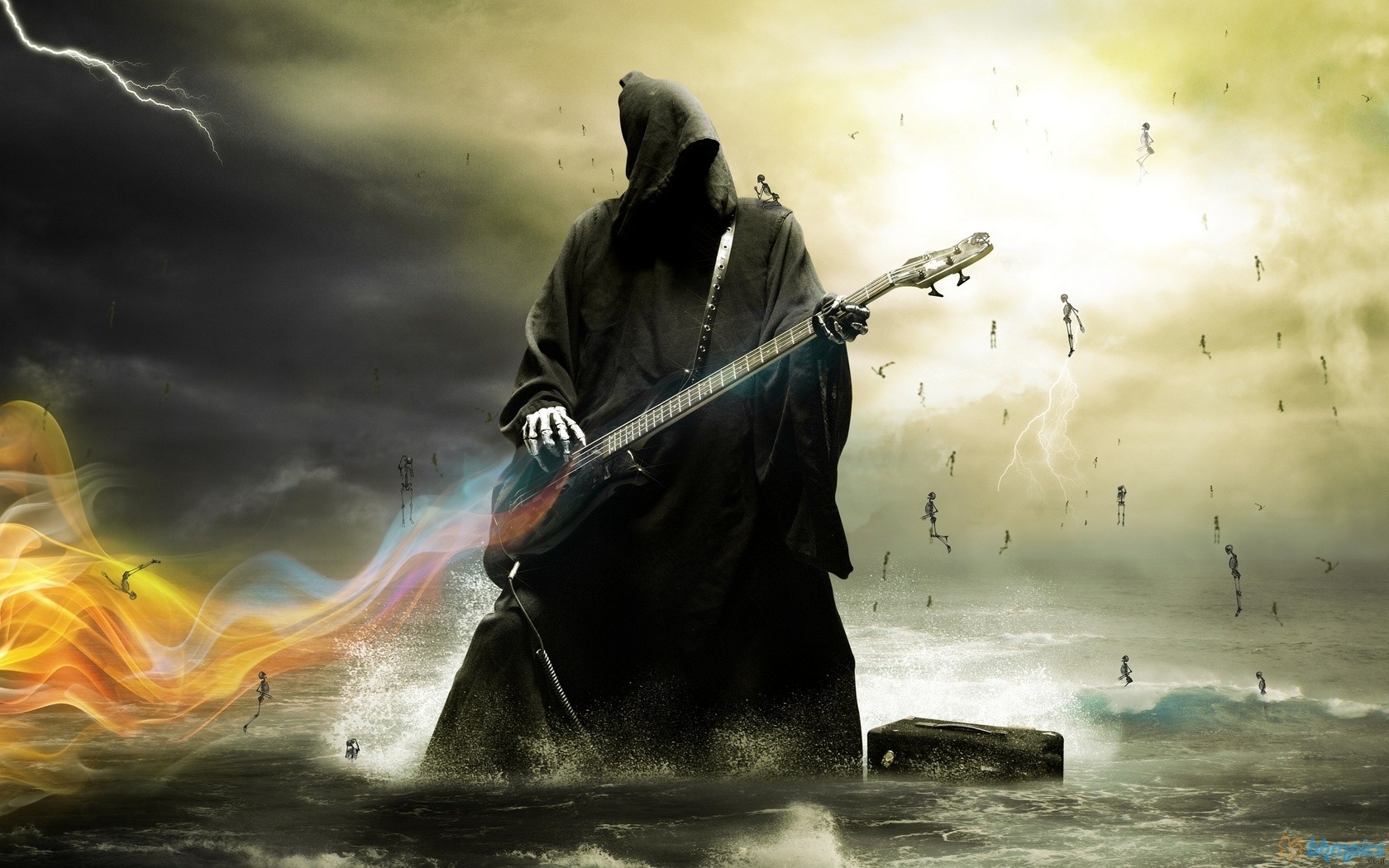Free download wallpaper Dark, Guitar, Grim Reaper on your PC desktop