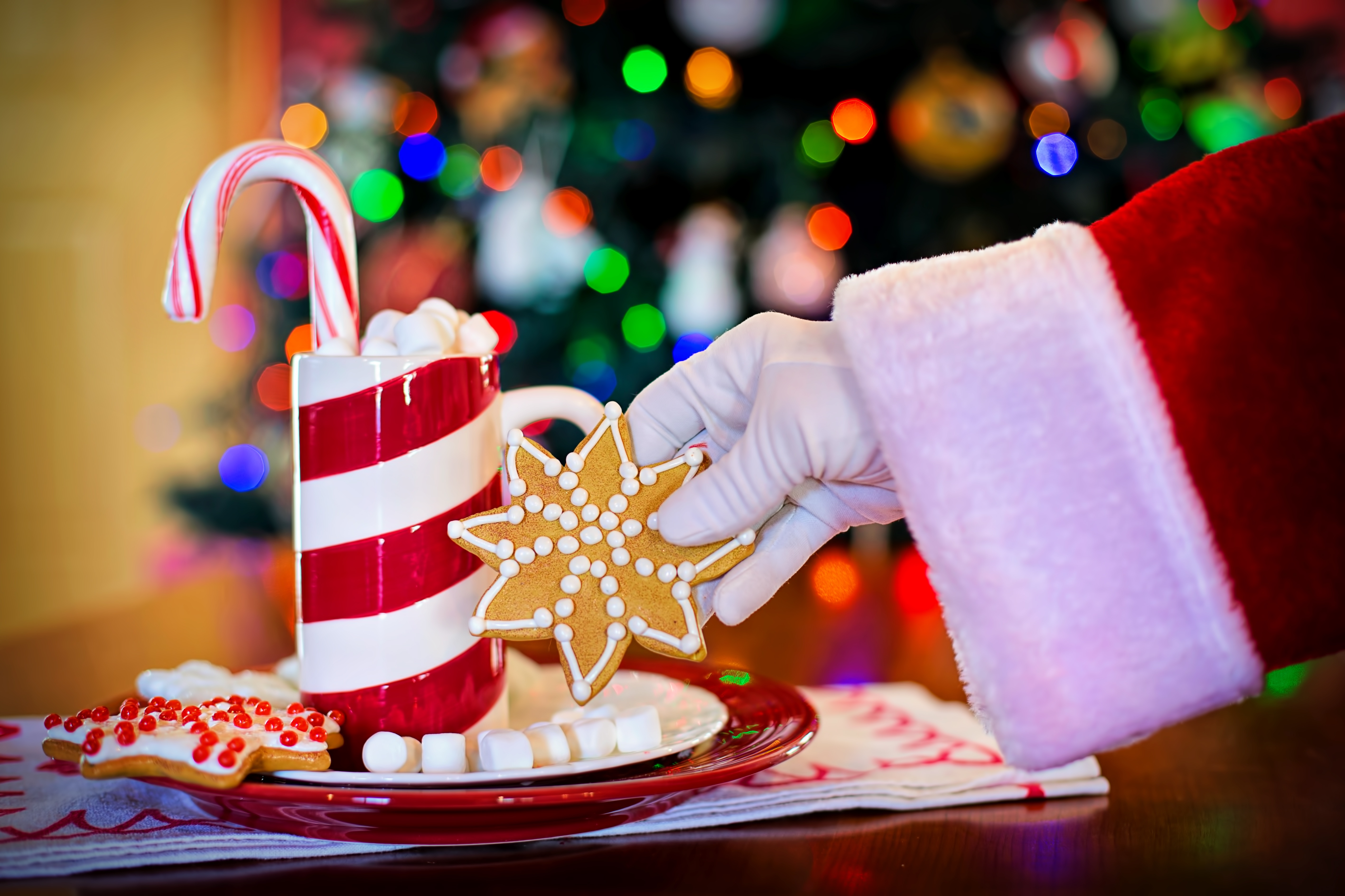 Download mobile wallpaper Food, Christmas, Holiday, Drink, Bokeh, Cookie, Candy Cane for free.