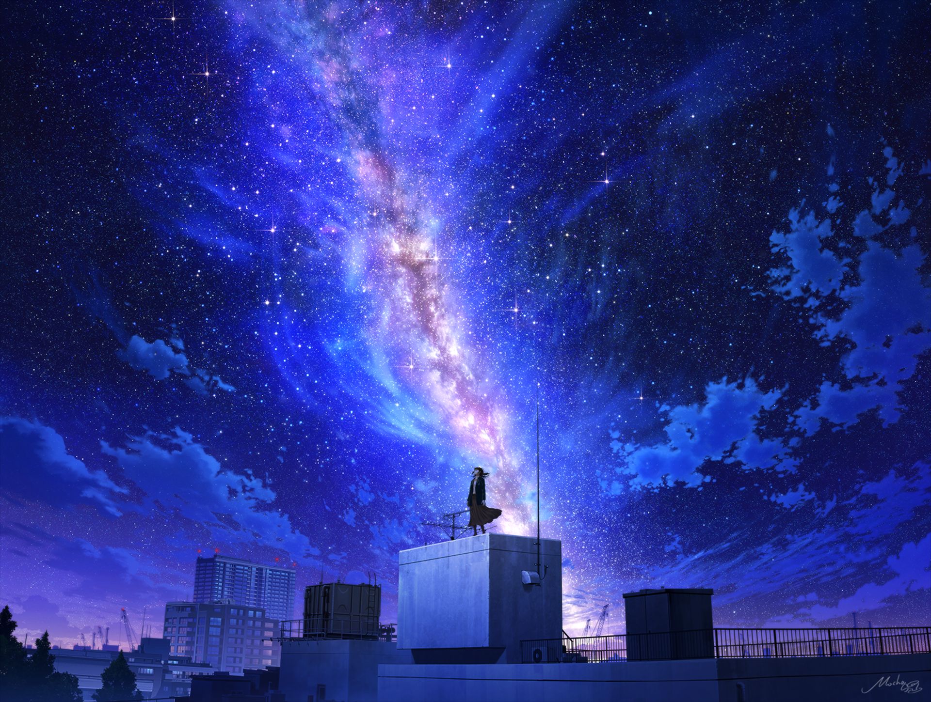 Free download wallpaper Anime, Sky, Starry Sky, Milky Way on your PC desktop