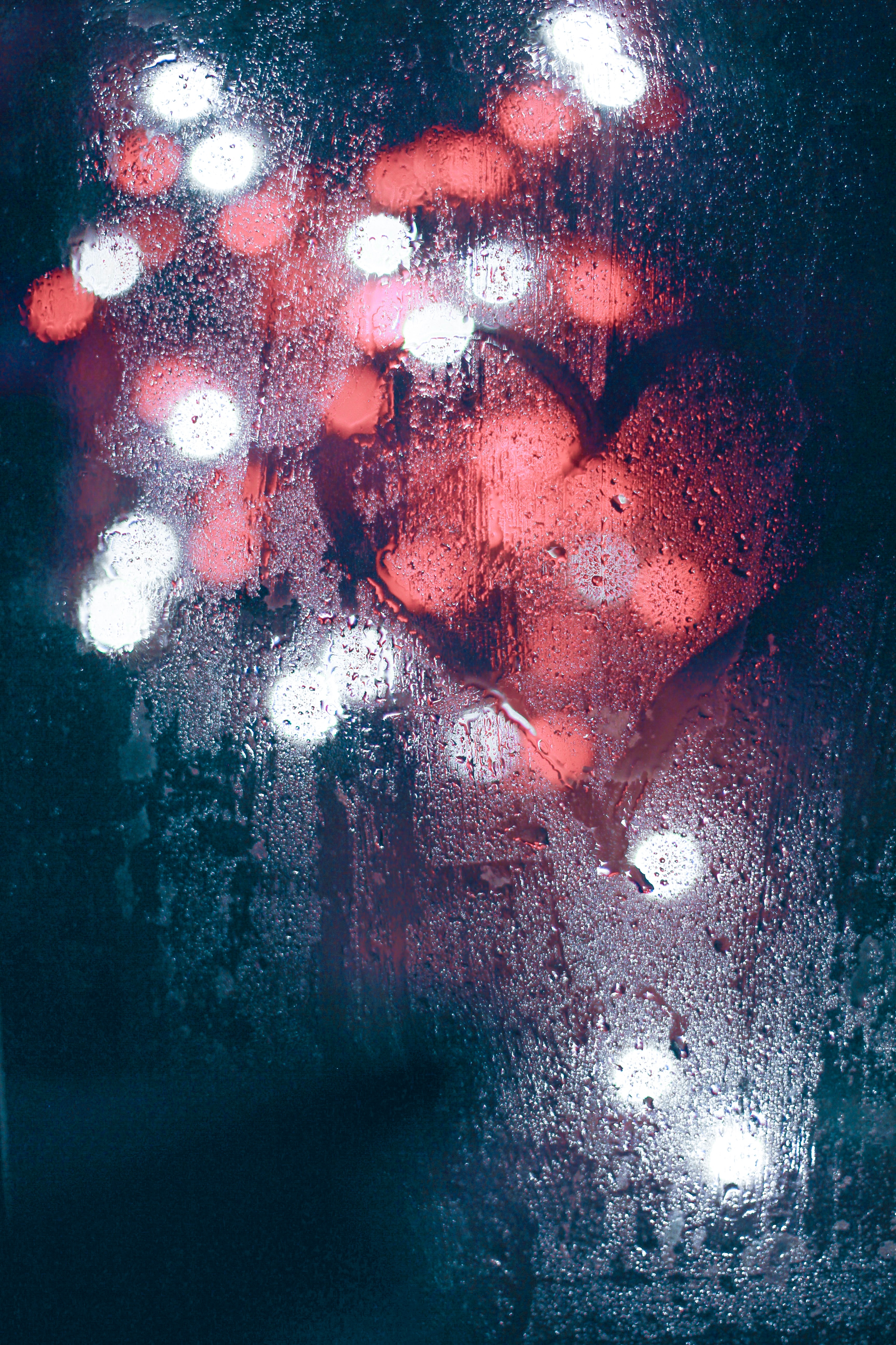 lights, love, blur, smooth, glass, heart, wet
