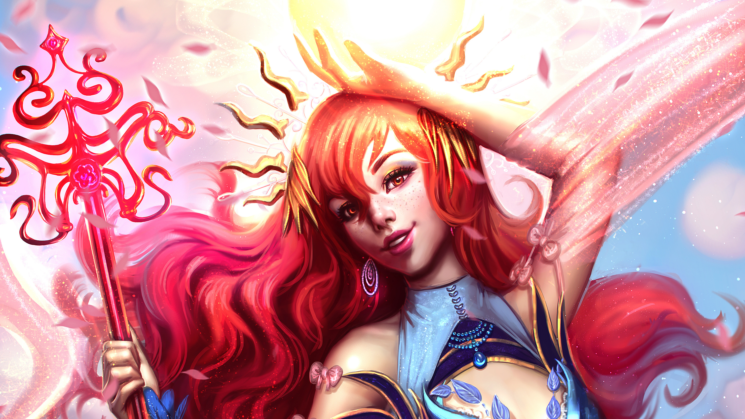Download mobile wallpaper Fantasy, Sorceress, Red Eyes, Long Hair, Red Hair for free.