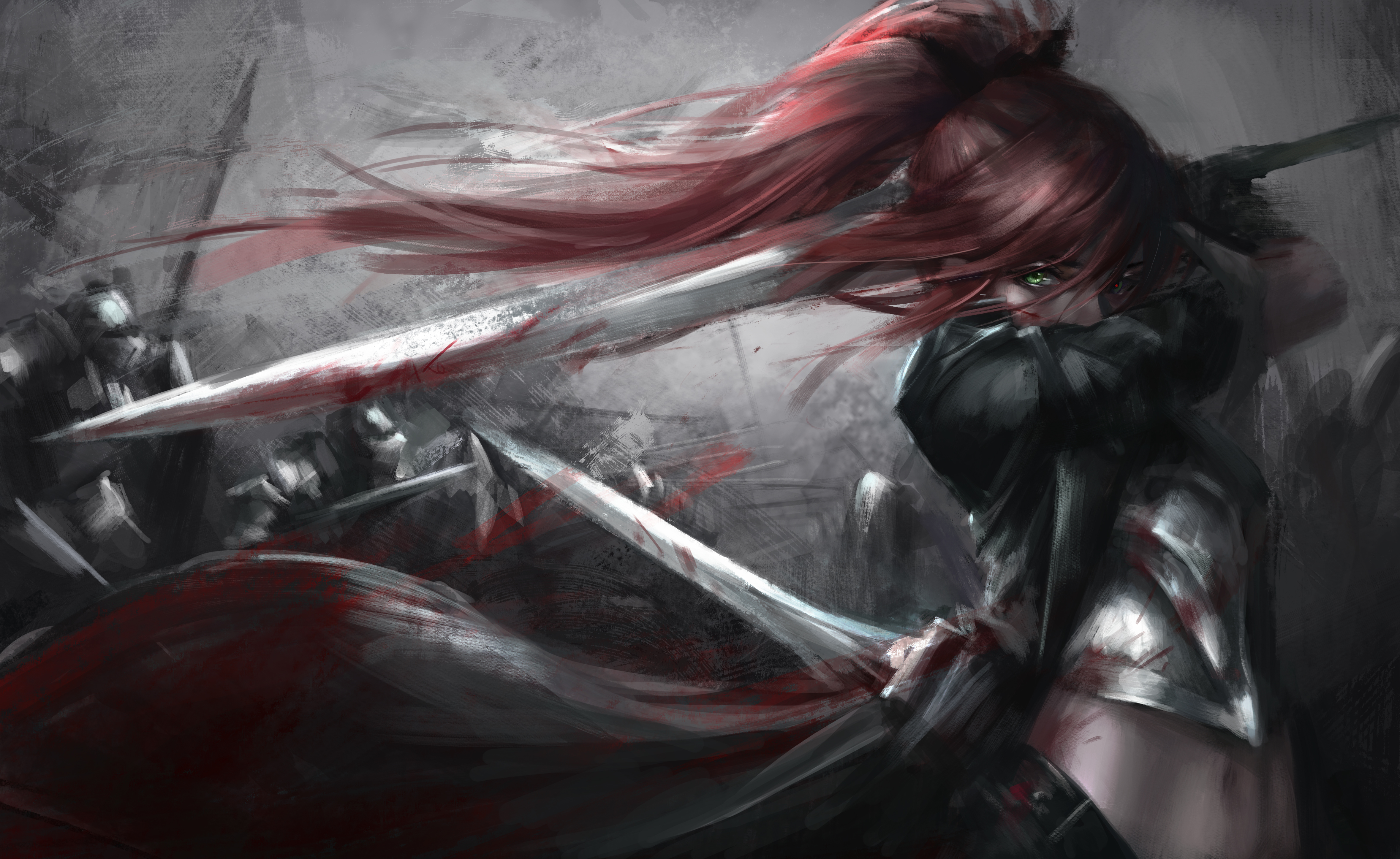 Download mobile wallpaper Fantasy, Sword, Red Hair, Women Warrior, Woman Warrior, Ponytail for free.
