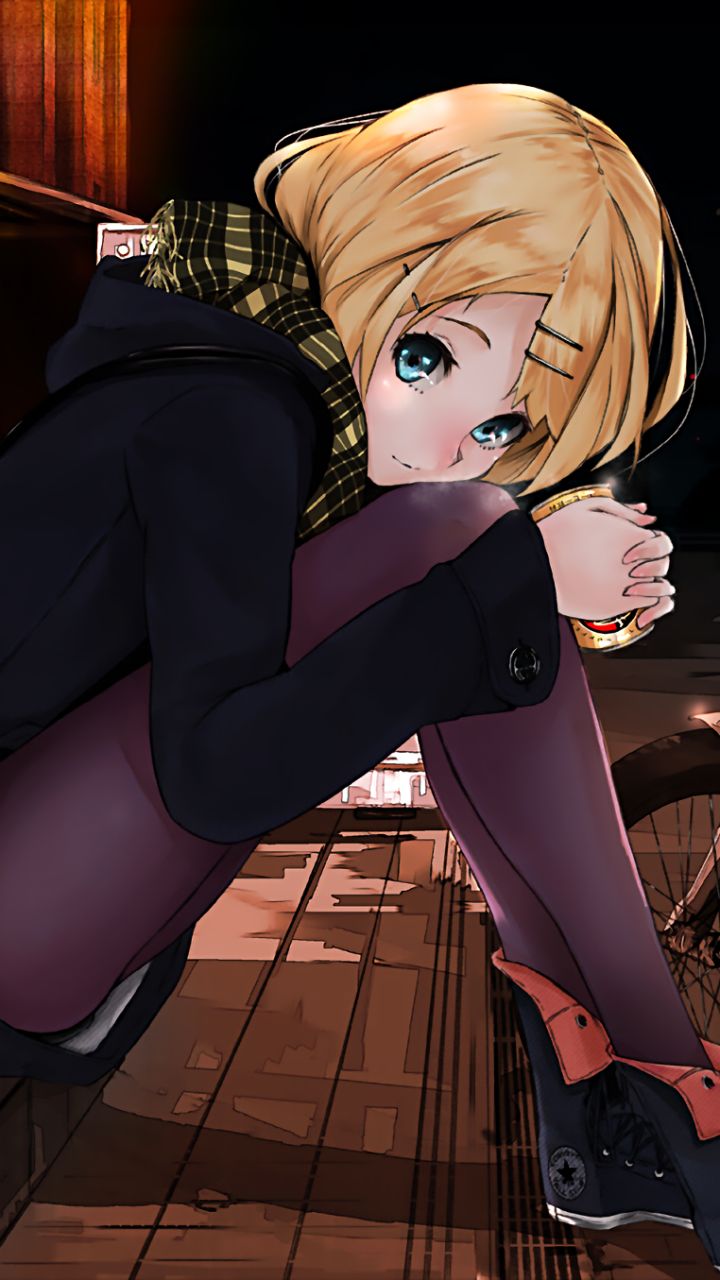 Download mobile wallpaper Anime, Blonde, Vocaloid, Scarf, Blue Eyes, Rin Kagamine, Pantyhose for free.