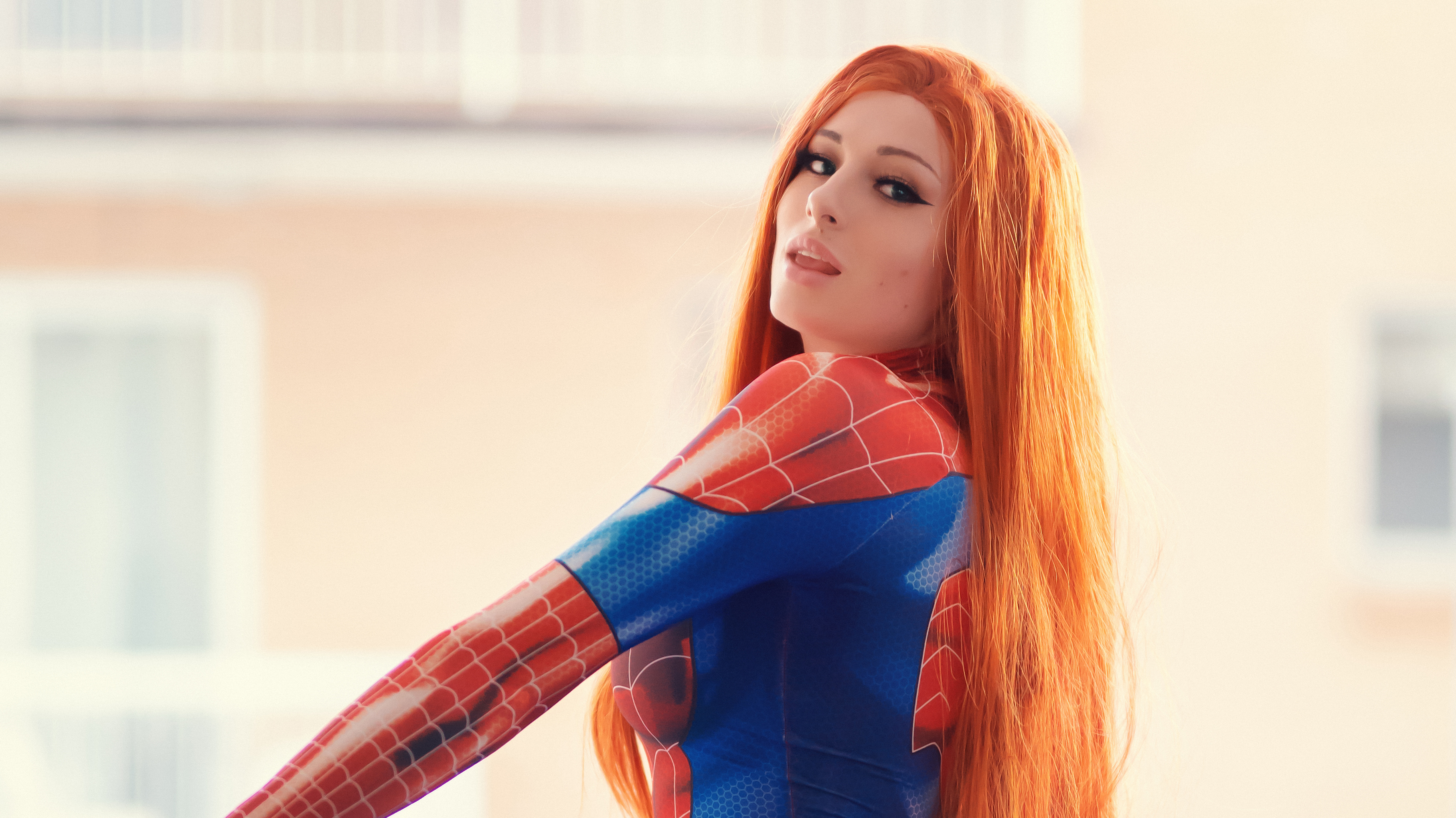 women, cosplay, long hair, redhead, spider girl