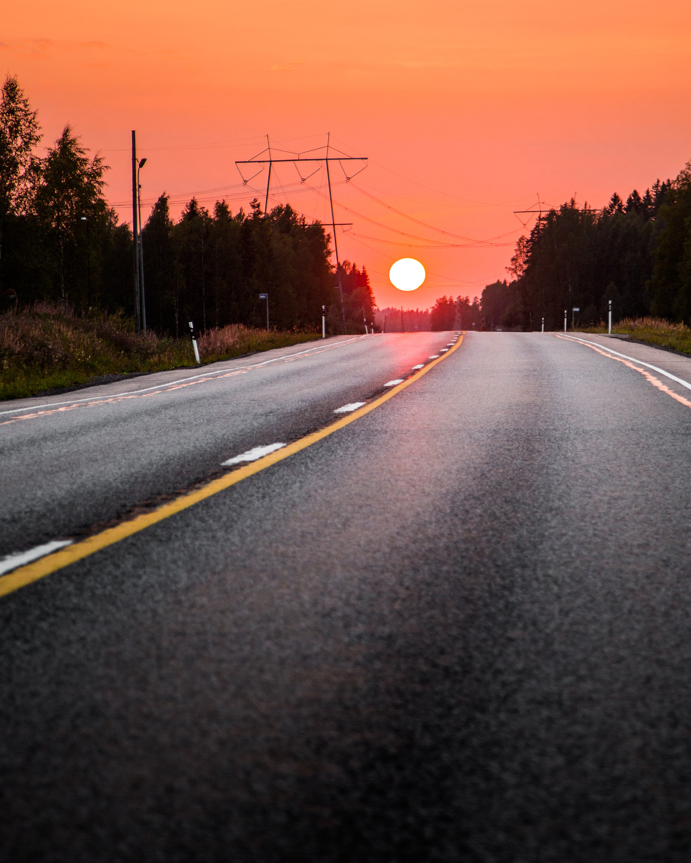 Free download wallpaper Trees, Sunset, Sun, Road, Nature on your PC desktop