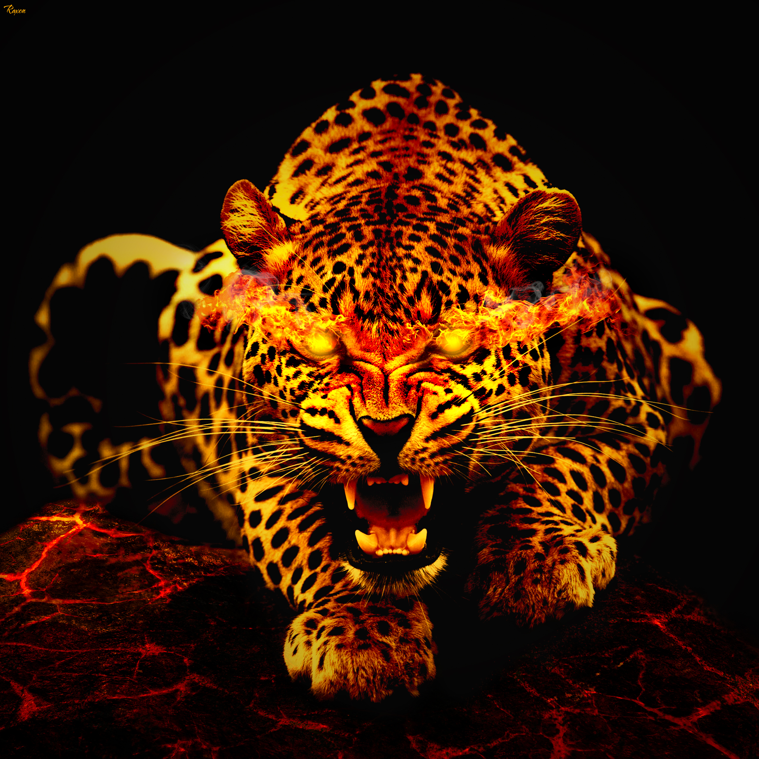 animals, fire, leopard, to fall, mouth