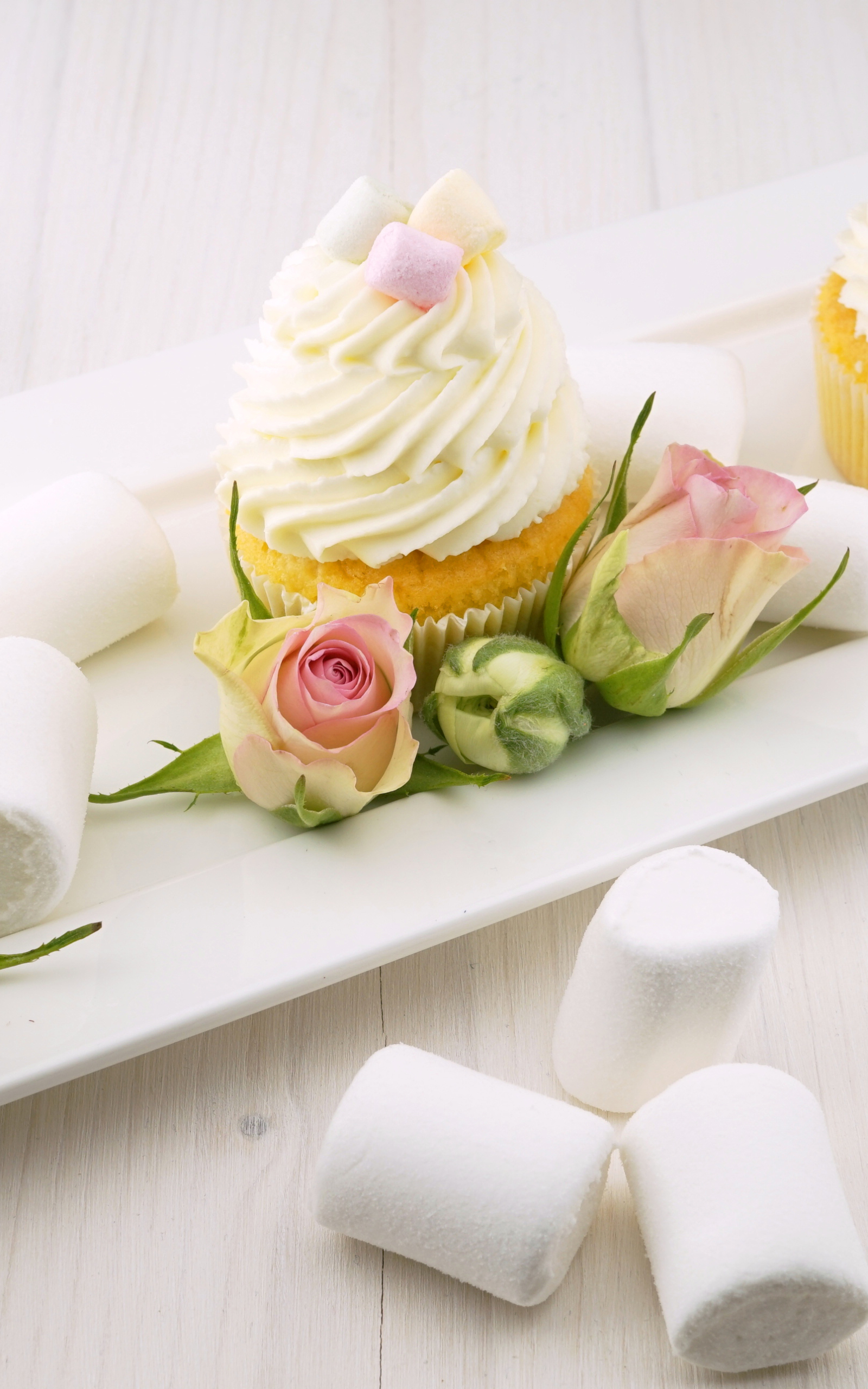 Download mobile wallpaper Food, Cream, Marshmallow, Sweets, Cupcake for free.