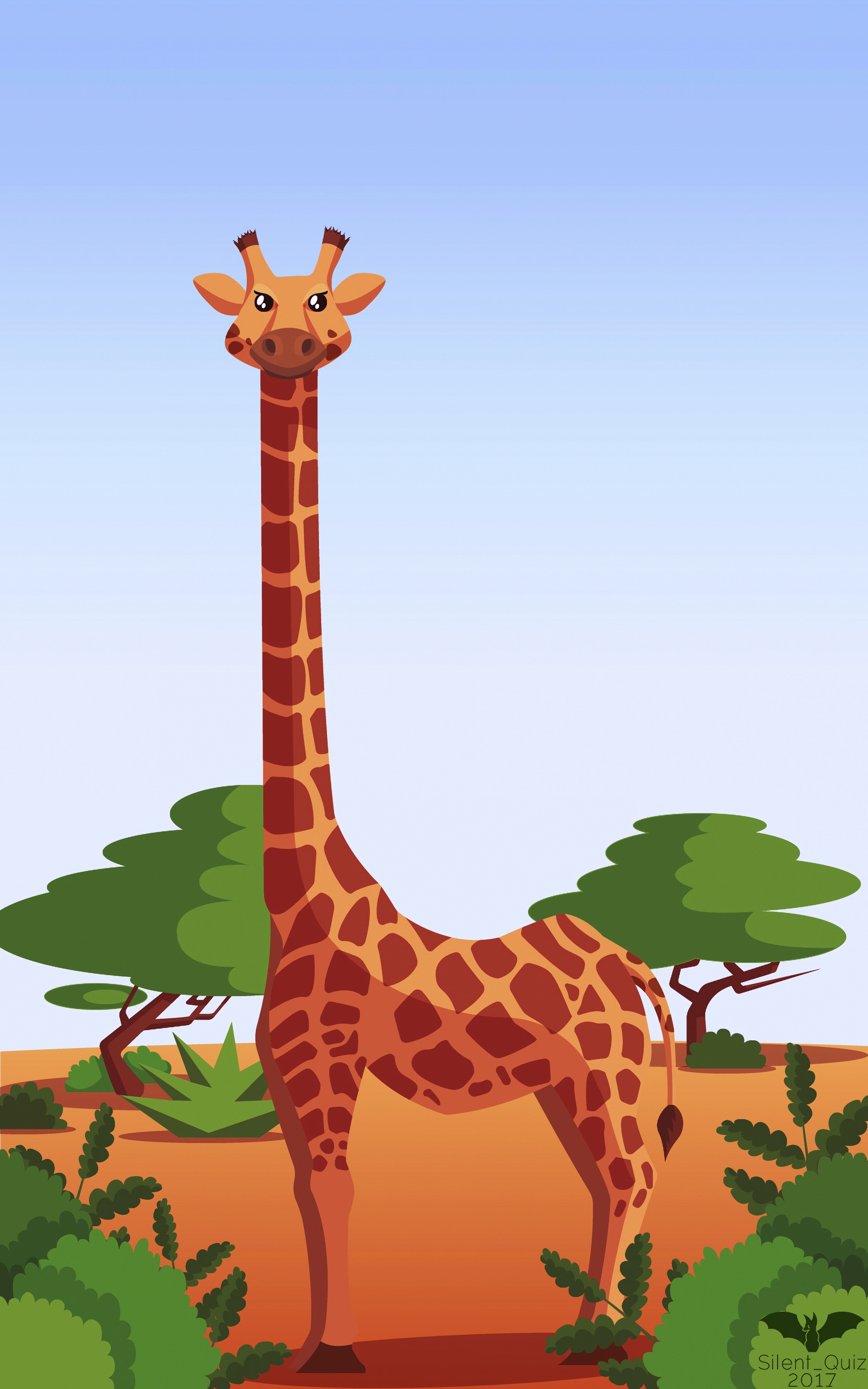 Free download wallpaper Bush, Trees, Giraffe, Art, Vector on your PC desktop