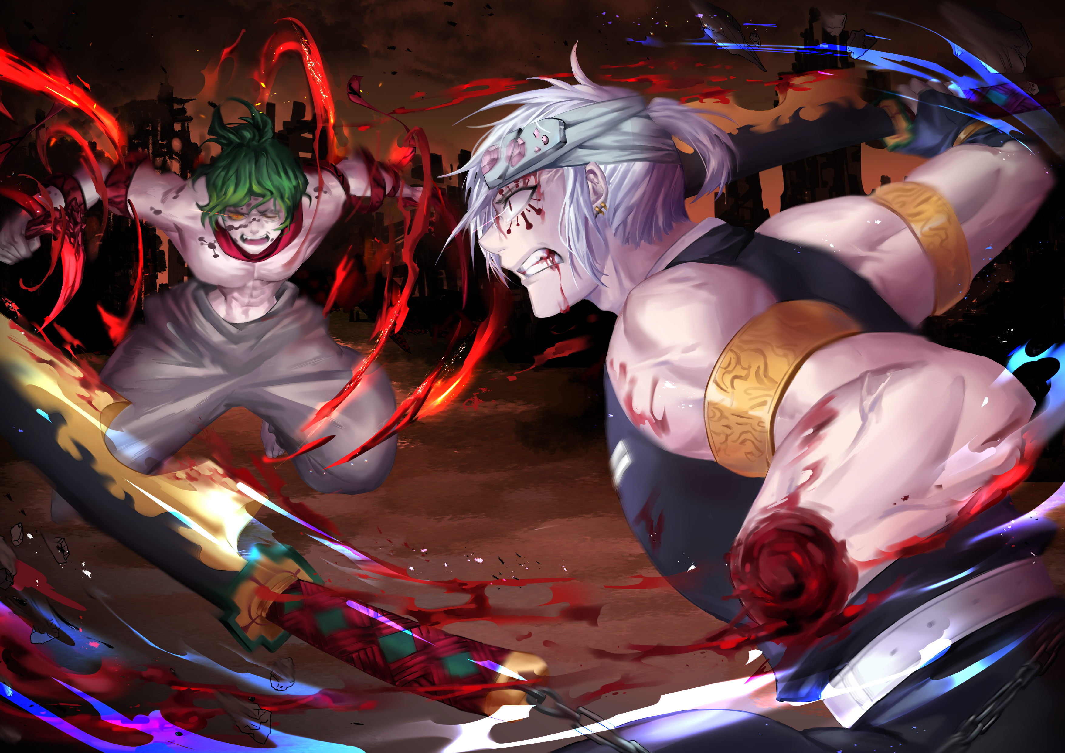 tengen uzui, gyutaro (demon slayer), anime, demon slayer: kimetsu no yaiba