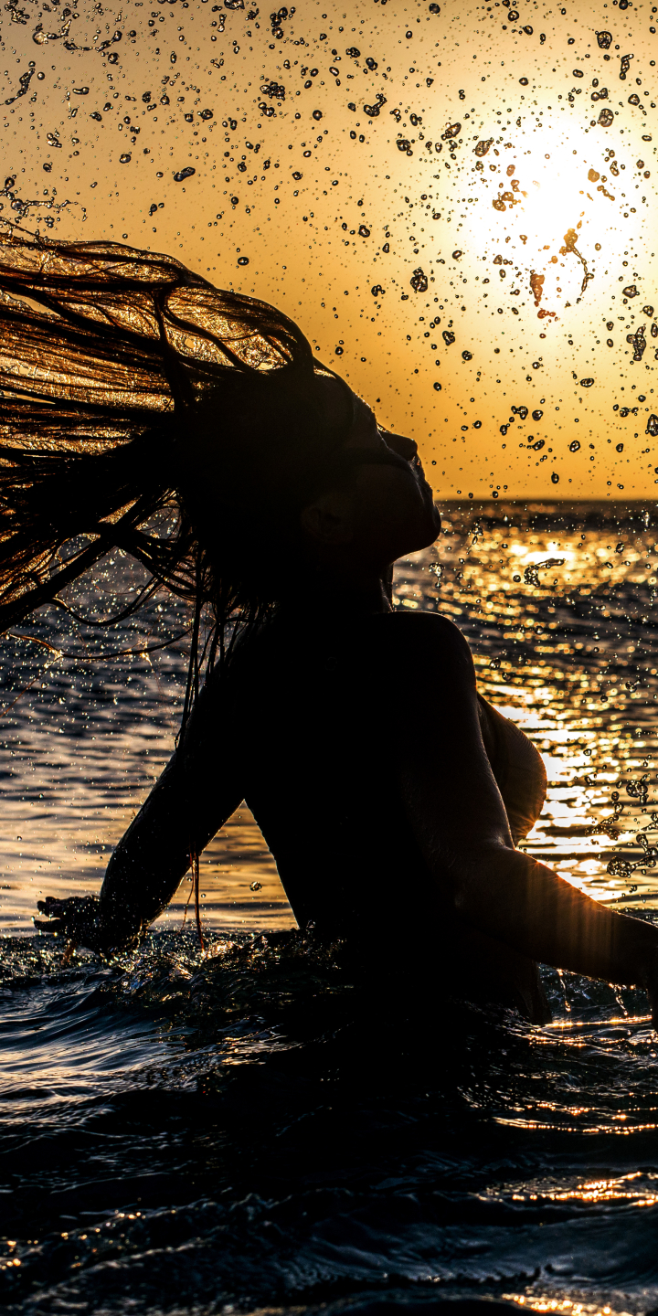 Download mobile wallpaper Sunset, Silhouette, Hair, Photography for free.