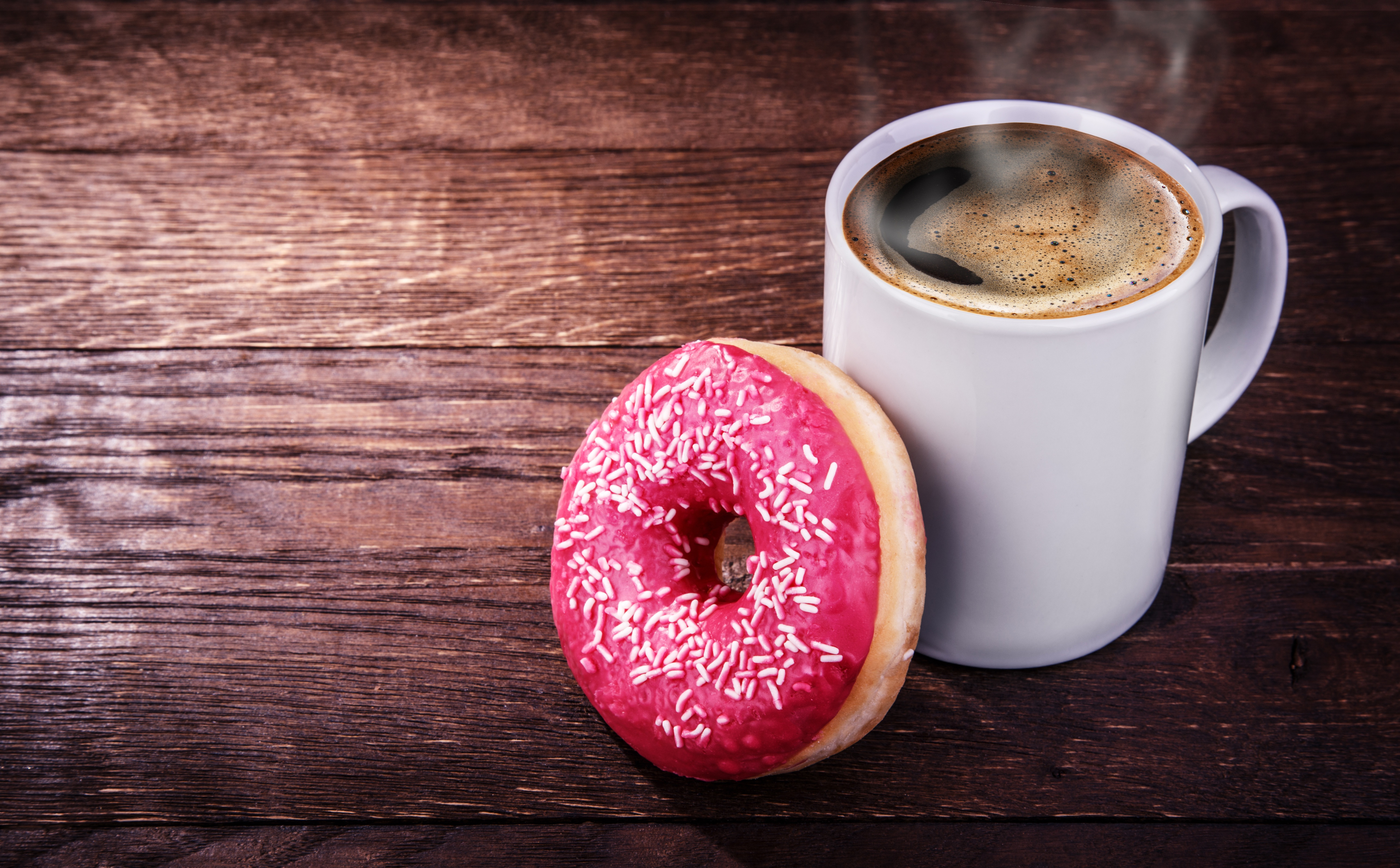 Laden Sie das Tasse, Nahrungsmittel, Kaffee, Donut-Bild kostenlos auf Ihren PC-Desktop herunter
