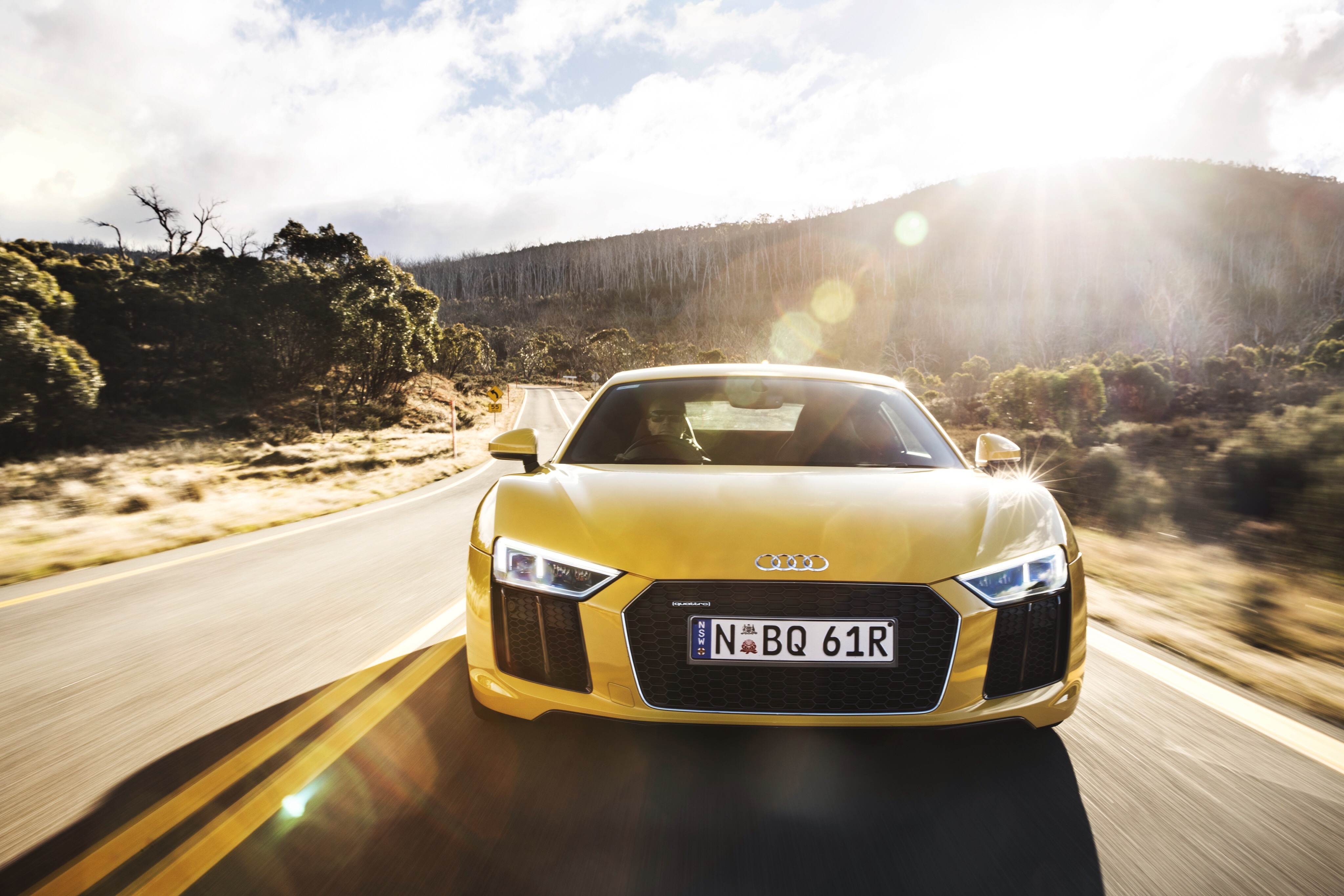 audi, cars, yellow, front view, r8, v10