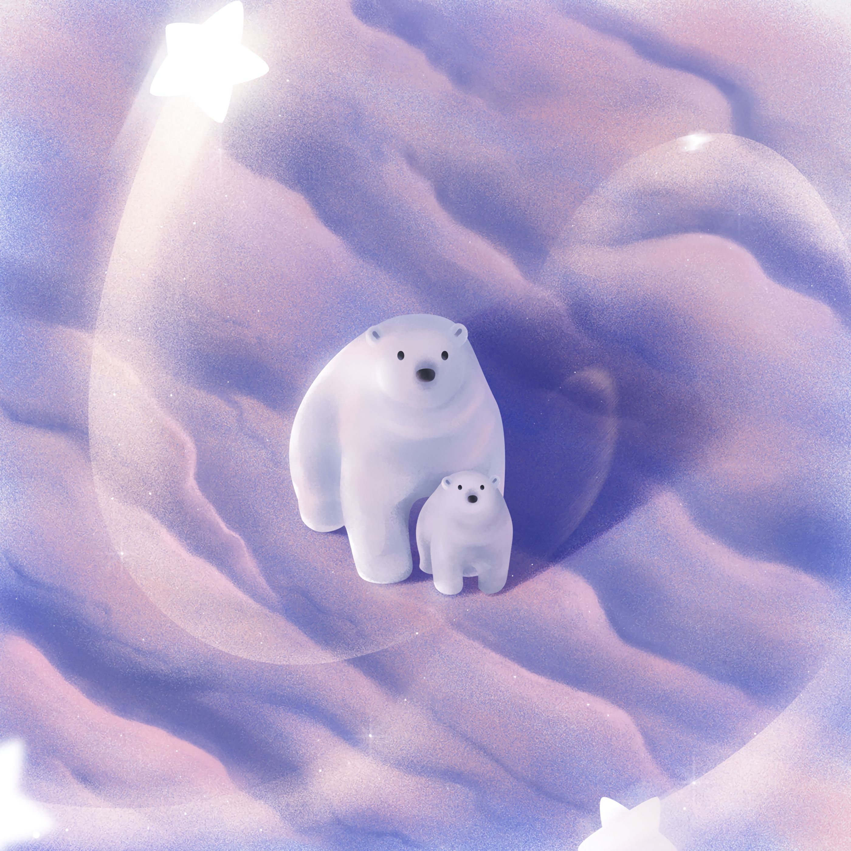 95609 скачать картинку милые, белые медведи, арт, снег, пара, арктика, детеныш - обои и заставки бесплатно