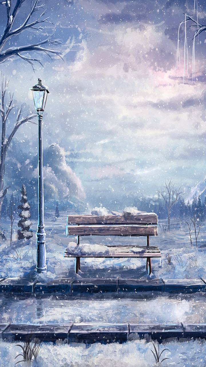 Download mobile wallpaper Winter, Snow, Bench, Artistic for free.