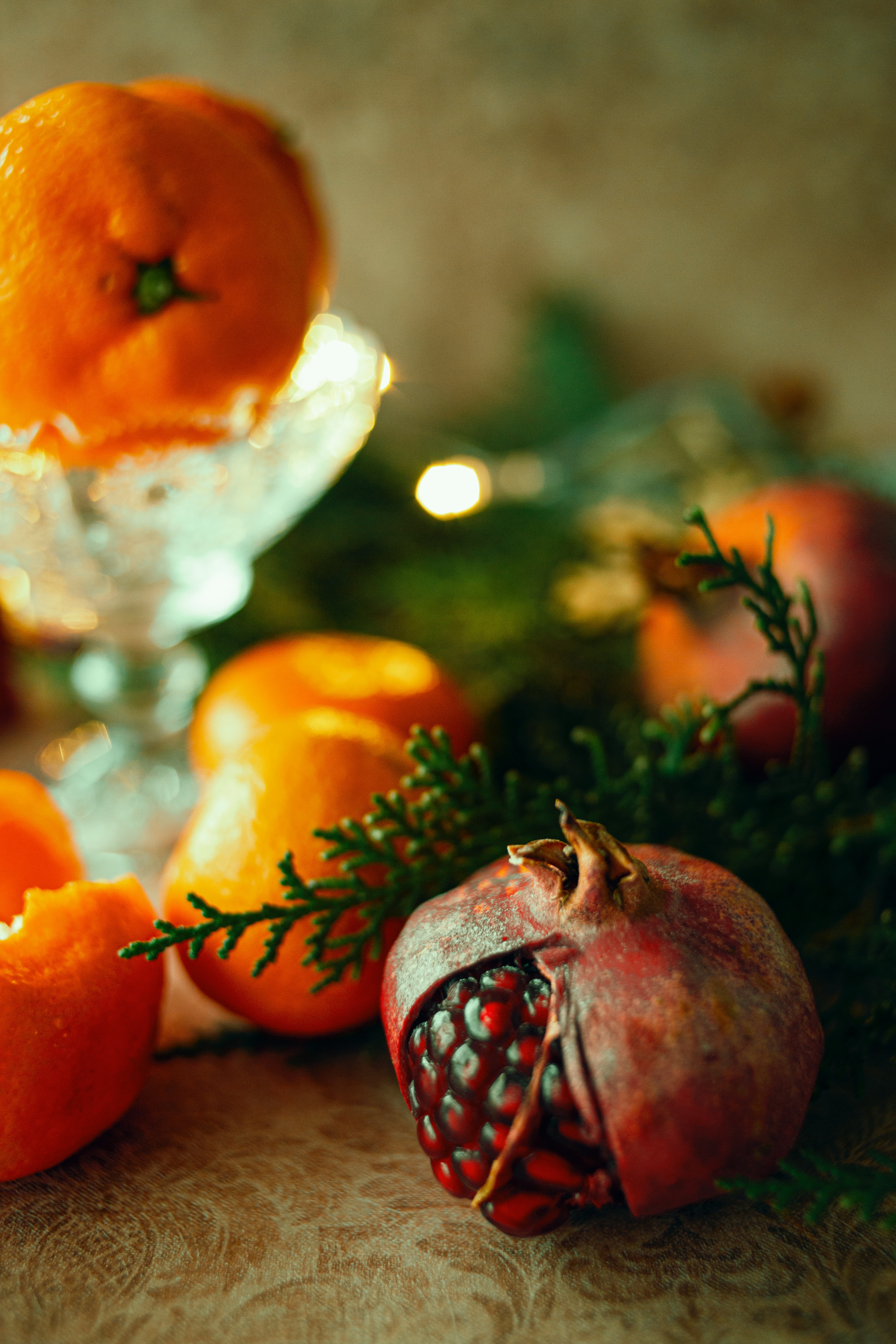 Download background fruits, food, tangerines, garnet, pomegranate