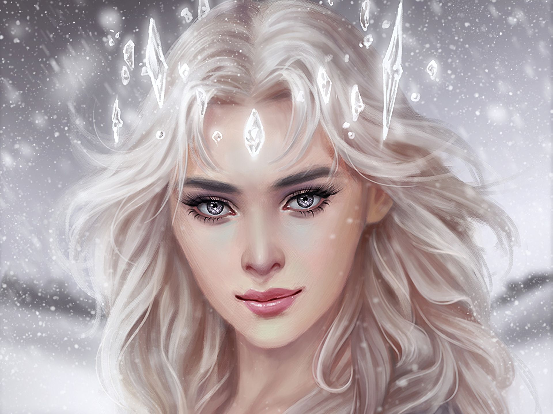 Download mobile wallpaper Winter, Fantasy, Face, Women, White Hair for free.