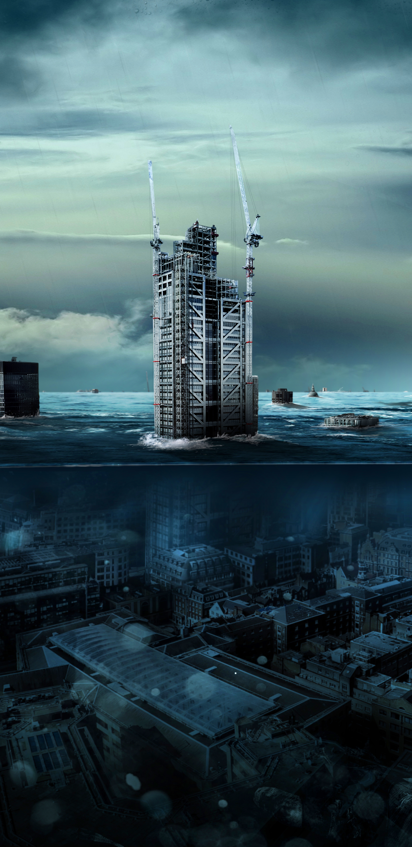 Download mobile wallpaper Water, Building, Sci Fi, Underwater, Post Apocalyptic for free.