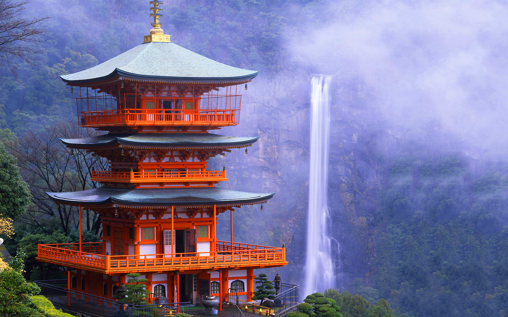 380721 скачать обои япония, храмы, религиозные, храм, японский, водопад - заставки и картинки бесплатно