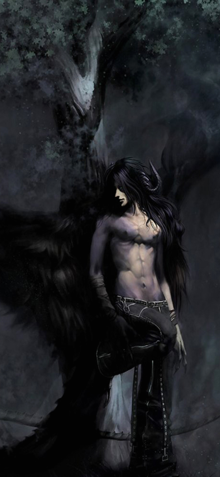 Download mobile wallpaper Dark, Wings, Angel, Horns, Demon for free.