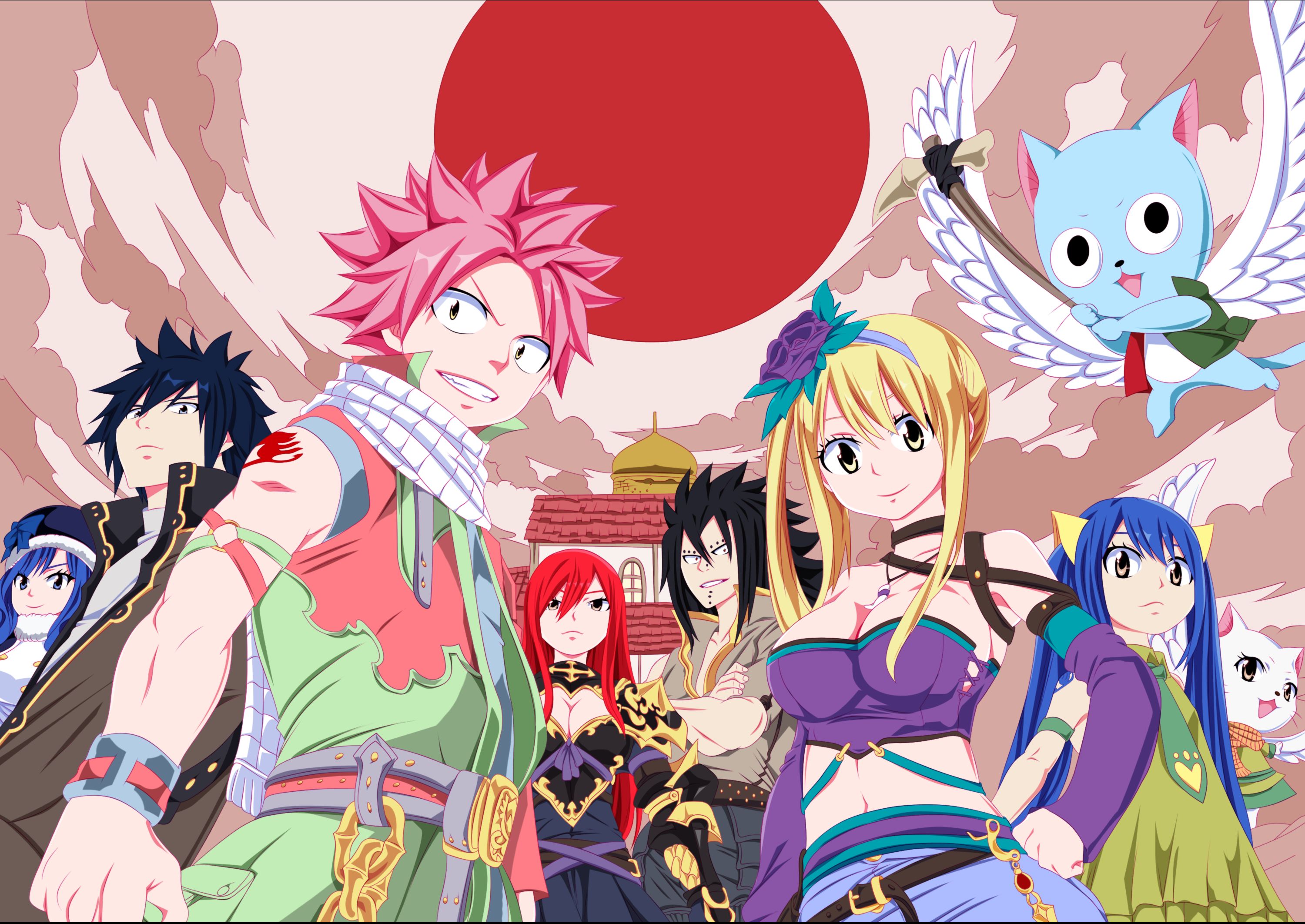 Free download wallpaper Anime, Fairy Tail, Lucy Heartfilia, Natsu Dragneel, Erza Scarlet, Gray Fullbuster, Happy (Fairy Tail), Juvia Lockser, Gajeel Redfox, Wendy Marvell on your PC desktop