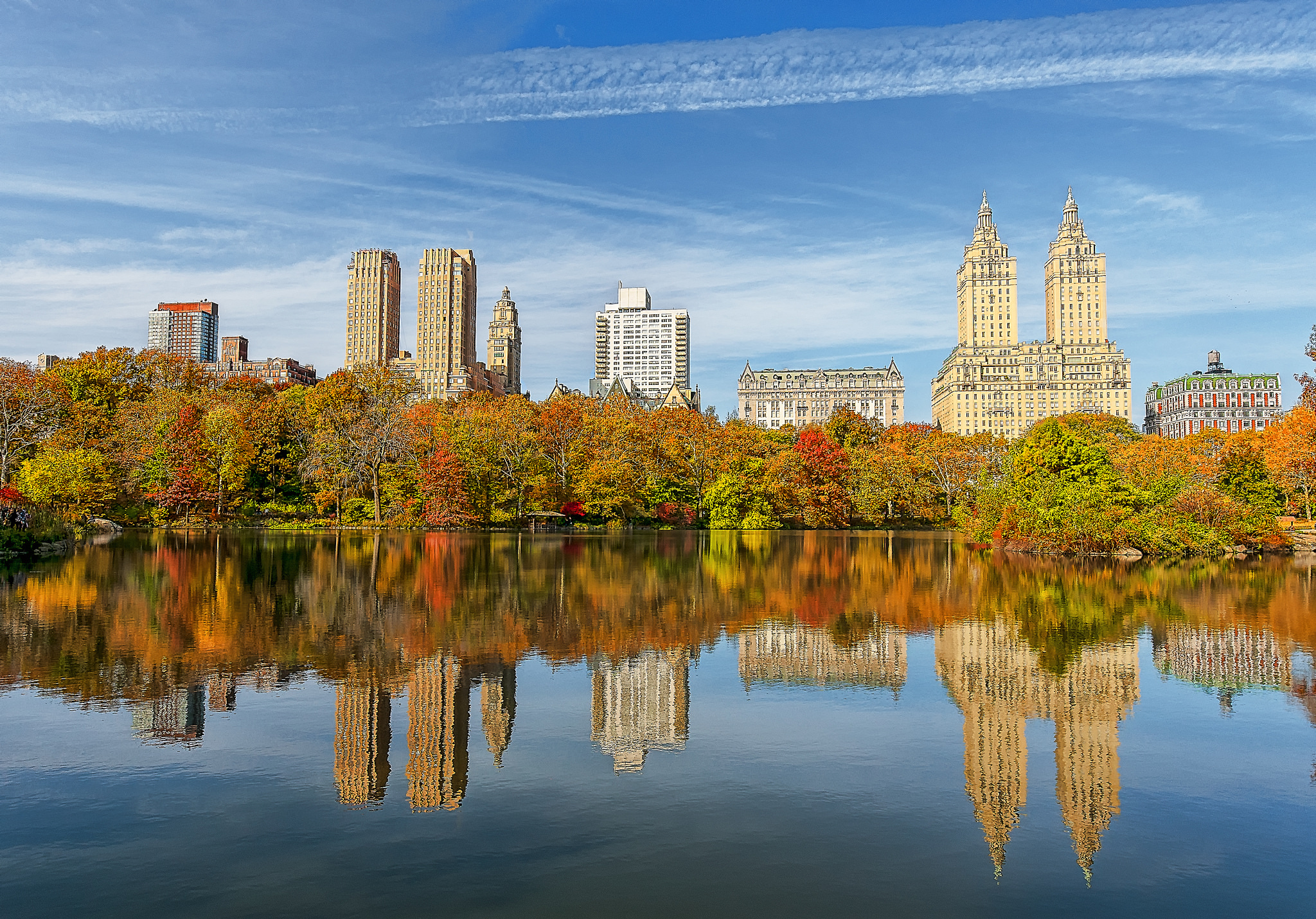 Free download wallpaper Water, Usa, Building, Reflection, Tree, New York, Central Park, Man Made, Tautumn on your PC desktop