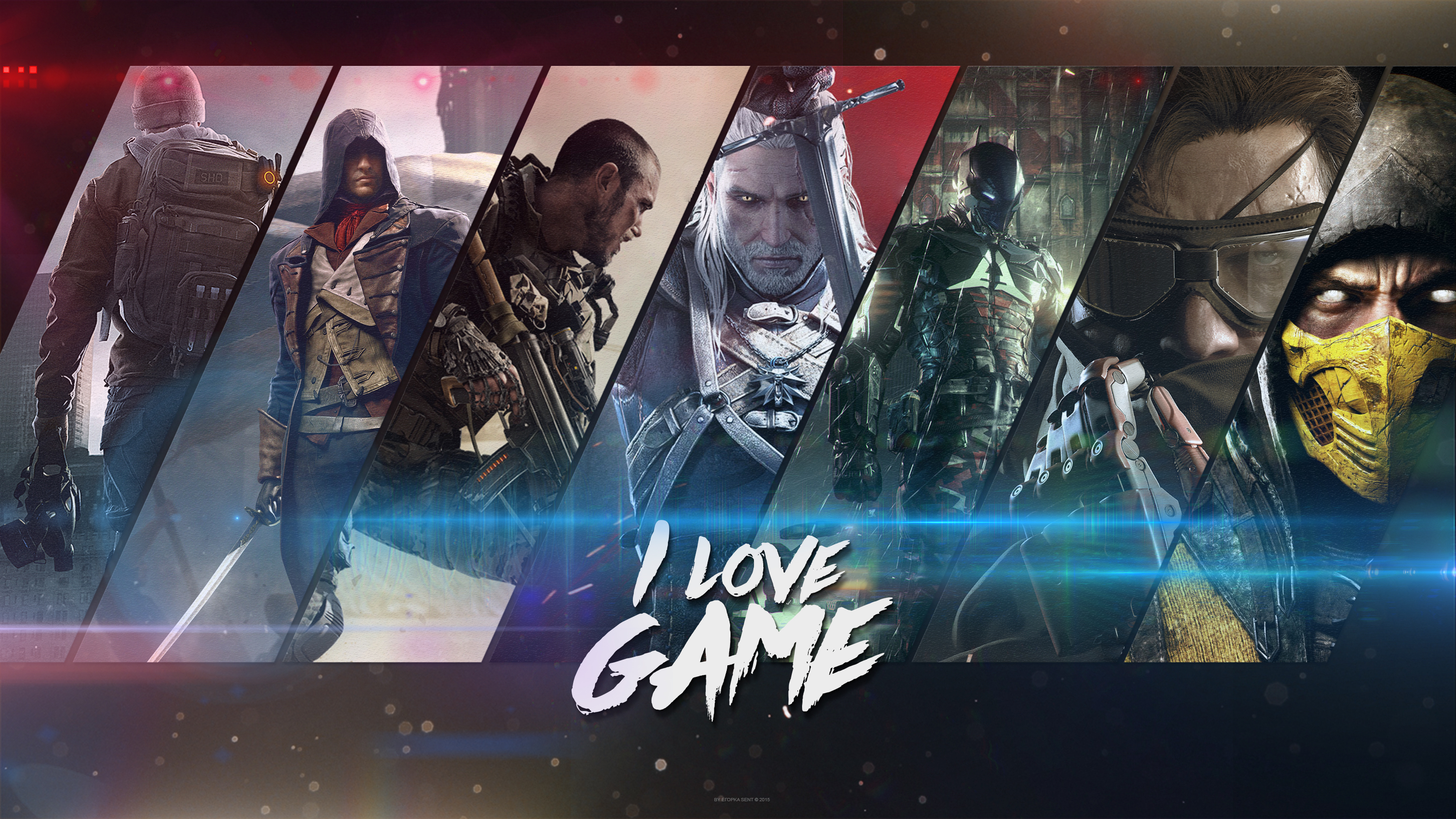 the witcher, video game, collage, assassin's creed: unity, batman: arkham knight, call of duty: advanced warfare, metal gear solid, mortal kombat