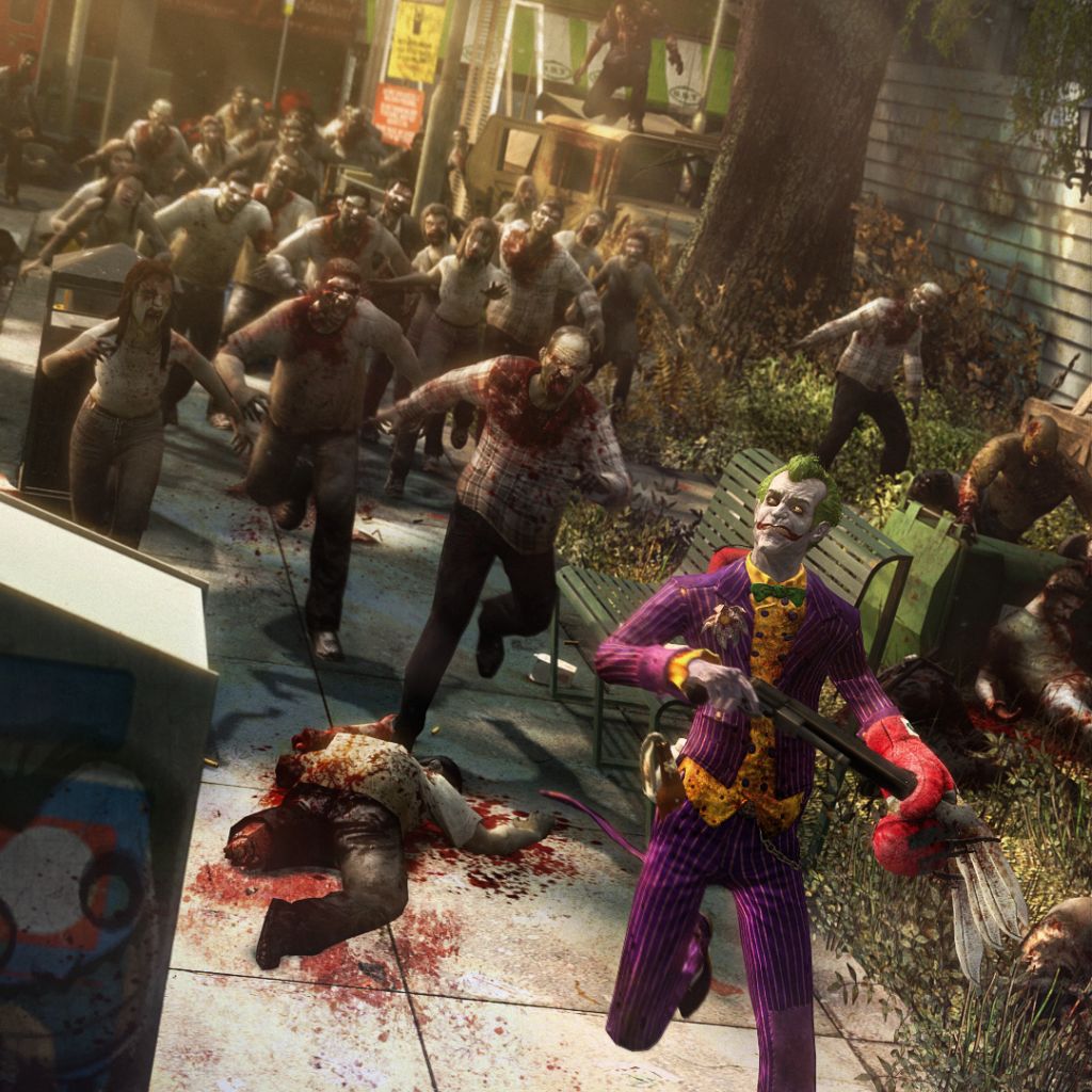 video game, batman, joker, zombie, blood, chase Phone Background