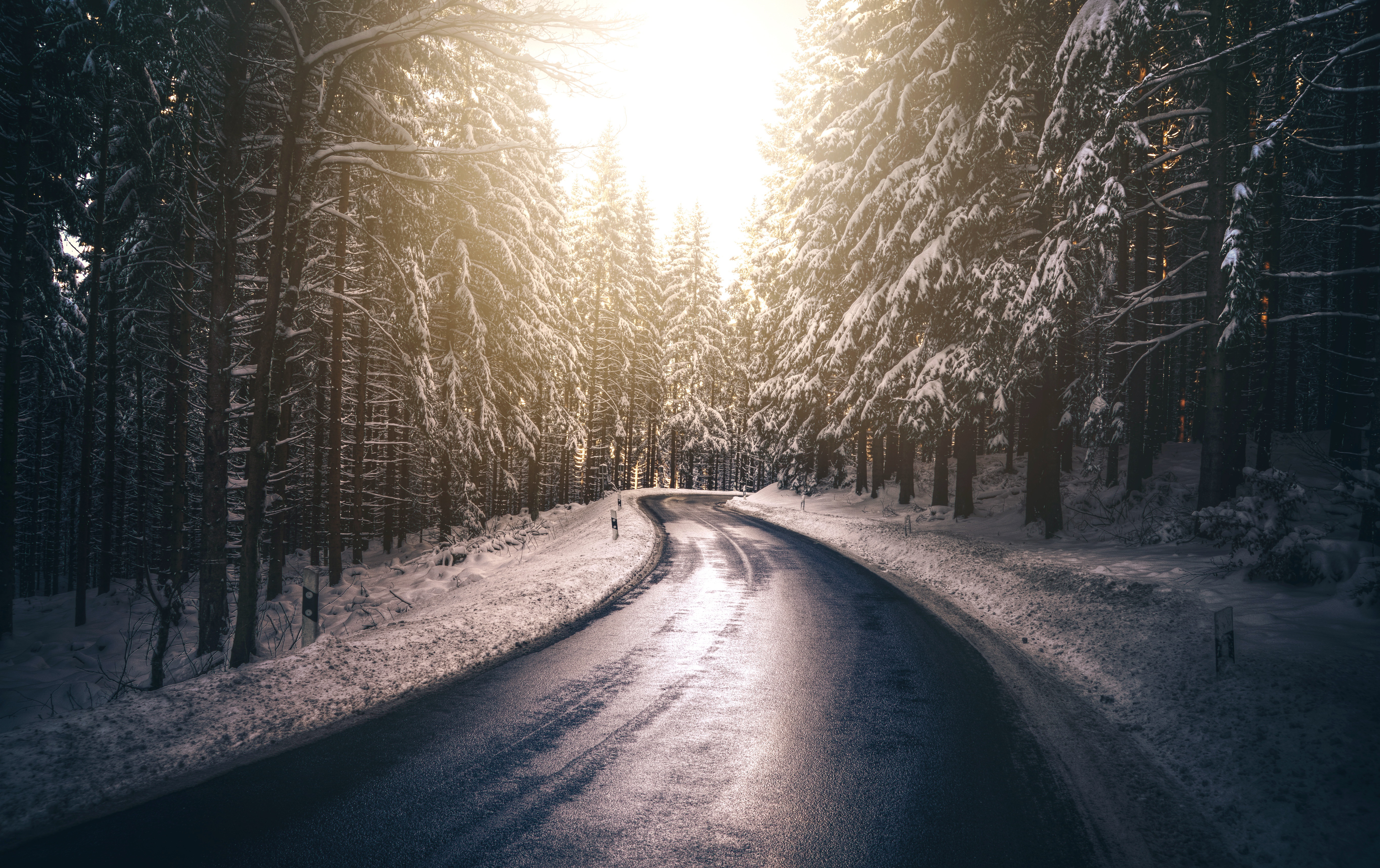 Laden Sie das Winter, Natur, Schnee, Straße, Wald, Baum, Menschengemacht-Bild kostenlos auf Ihren PC-Desktop herunter