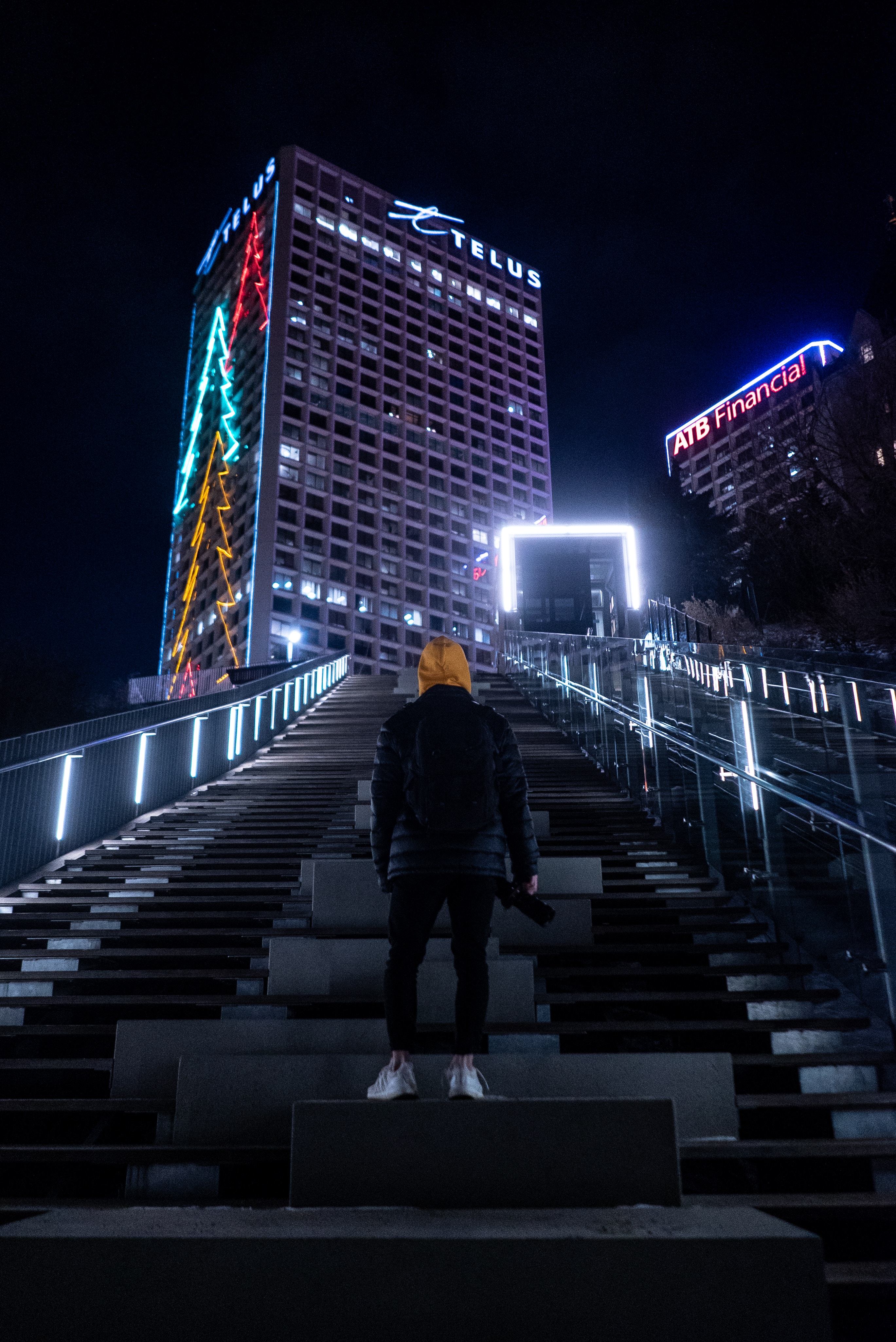 dark, lonely, alone, building, night city, human, person, hood