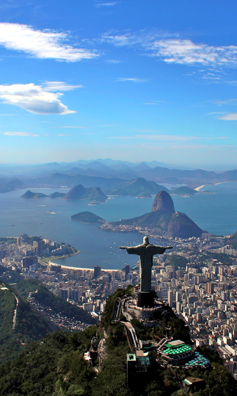 Скачать картинку Города, Город, Городской Пейзаж, Рио Де Жанейро, Бразилия, Сделано Человеком, Христос Искупитель в телефон бесплатно.