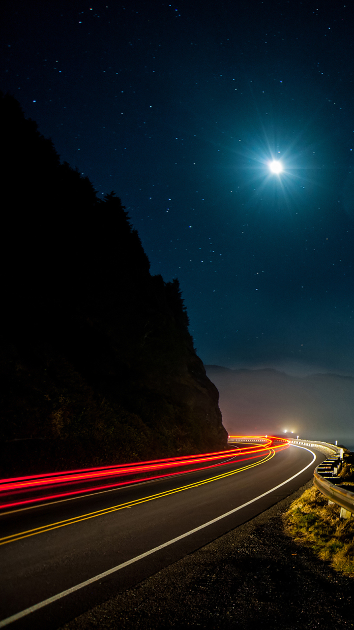 Download mobile wallpaper Stars, Night, Road, Starry Sky, Man Made, Time Lapse for free.