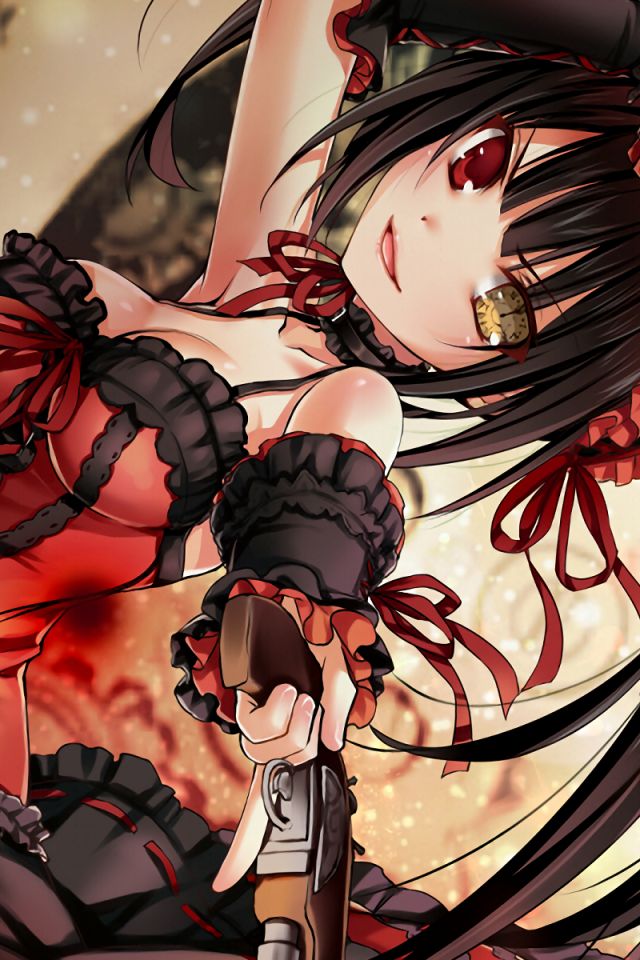 Handy-Wallpaper Heterochromie, Animes, Schwarzes Haar, Datum A Live, Kurumi Tokisaki kostenlos herunterladen.