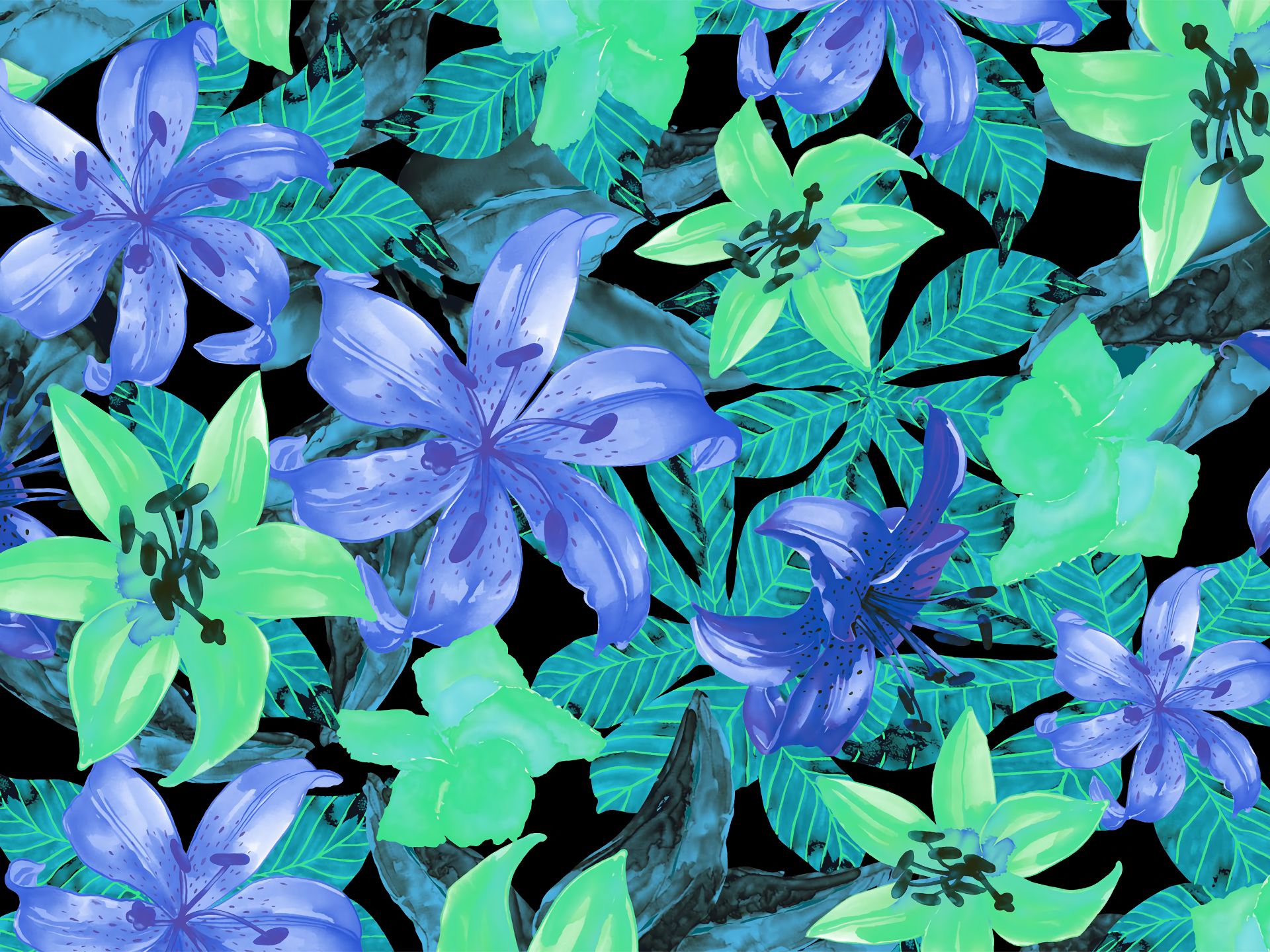 PCデスクトップにフラワーズ, 花, 青い, リリー, ペインティング, 芸術的画像を無料でダウンロード