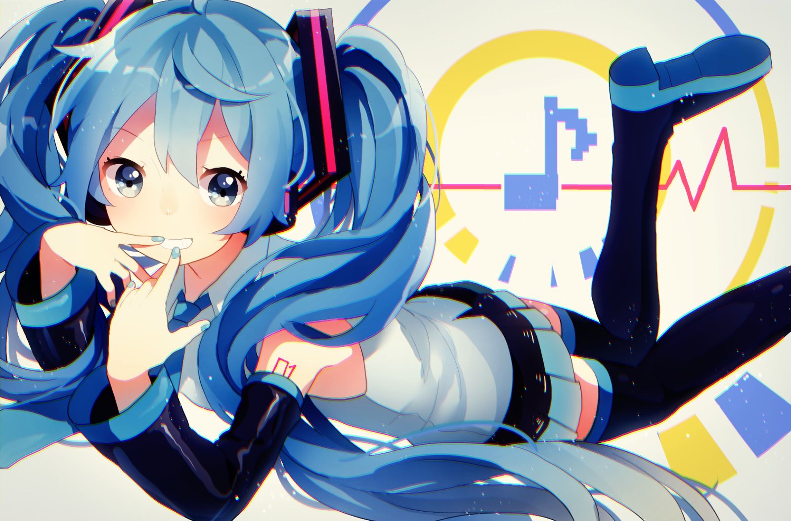 Laden Sie das Rock, Lächeln, Stiefel, Vocaloid, Blaue Augen, Blaue Haare, Hatsune Miku, Animes, Lange Haare, Twintails-Bild kostenlos auf Ihren PC-Desktop herunter