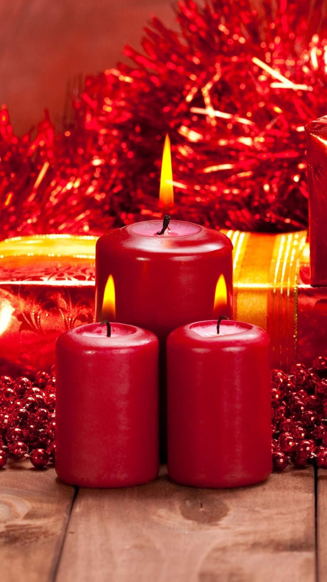 Handy-Wallpaper Feiertage, Weihnachten, Geschenk, Kerze, Schleife kostenlos herunterladen.