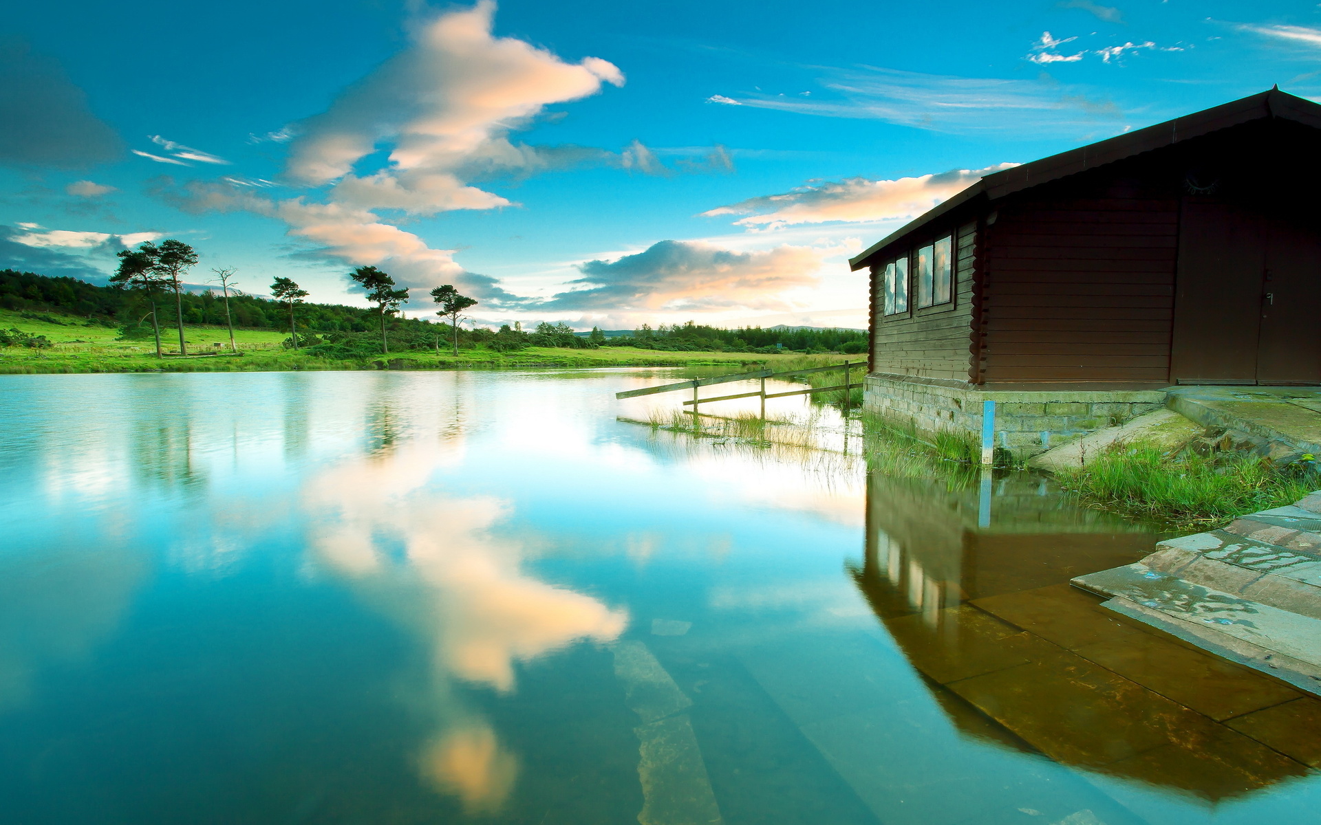 Free download wallpaper Landscape, Sky, Lake, Reflection, House, Cloud, Photography, Scenic on your PC desktop