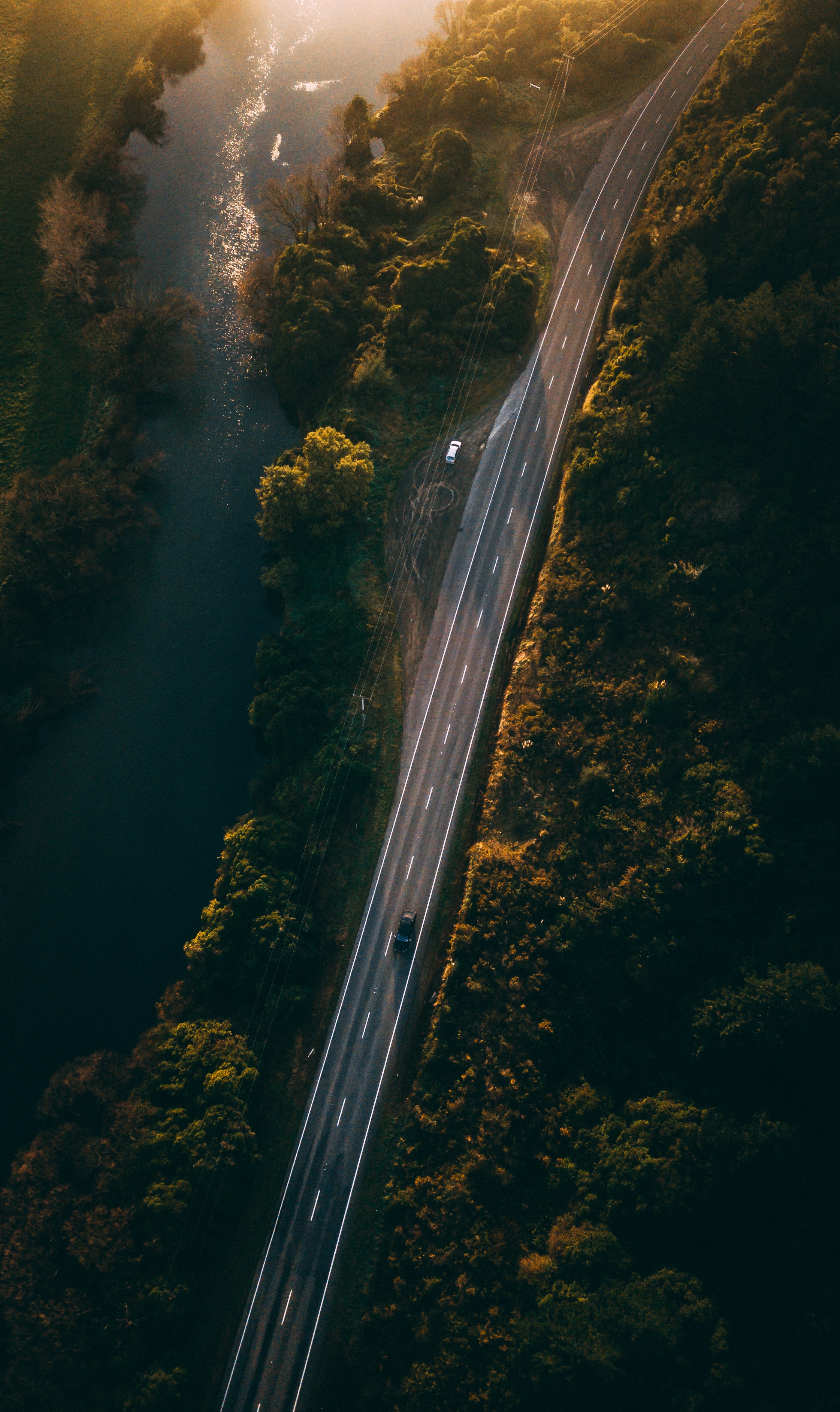 Free download wallpaper Nature, Rivers, Trees, Rays, Beams, View From Above, Road on your PC desktop