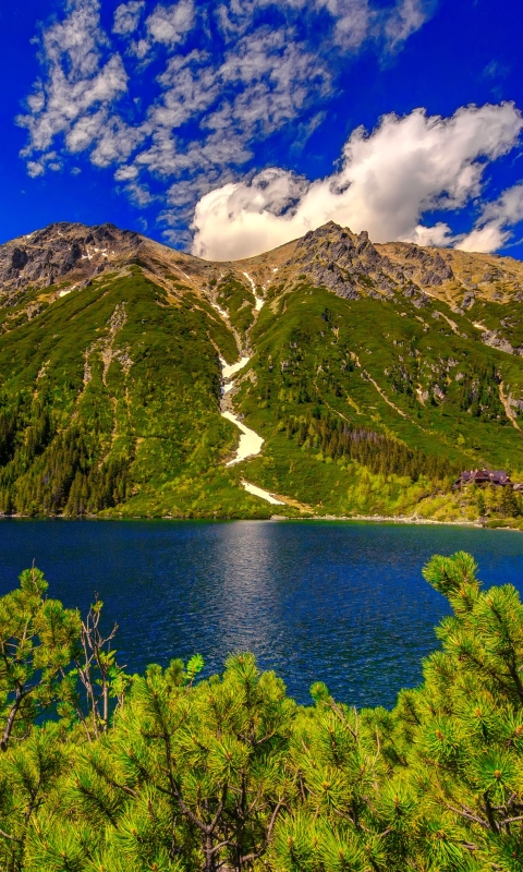 Скачать картинку Горы, Гора, Озеро, Синий, Земля/природа в телефон бесплатно.