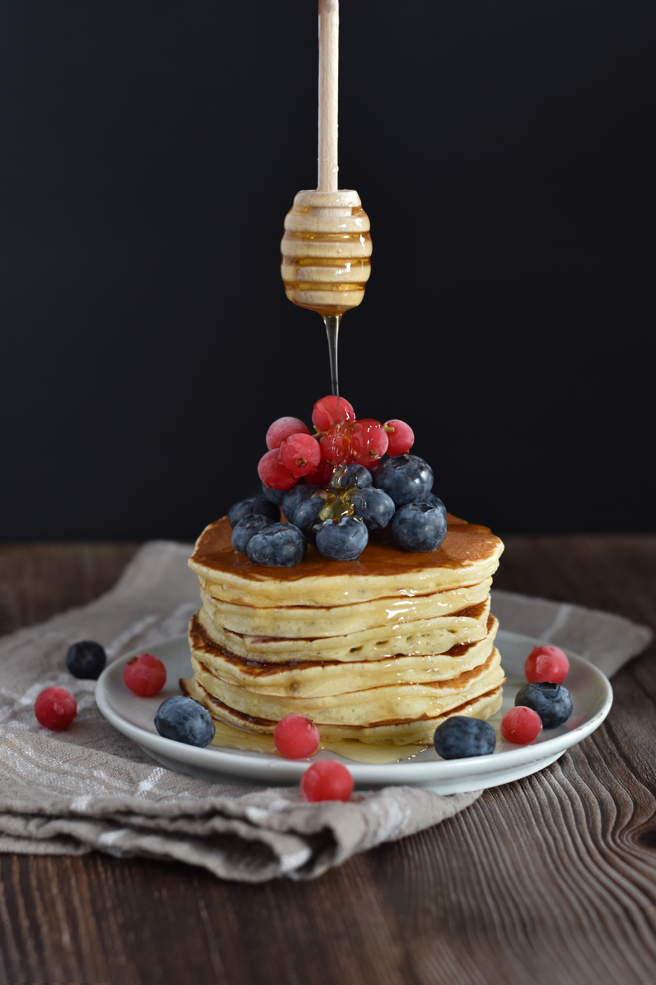 food, honey, desert, berries, pancakes Full HD