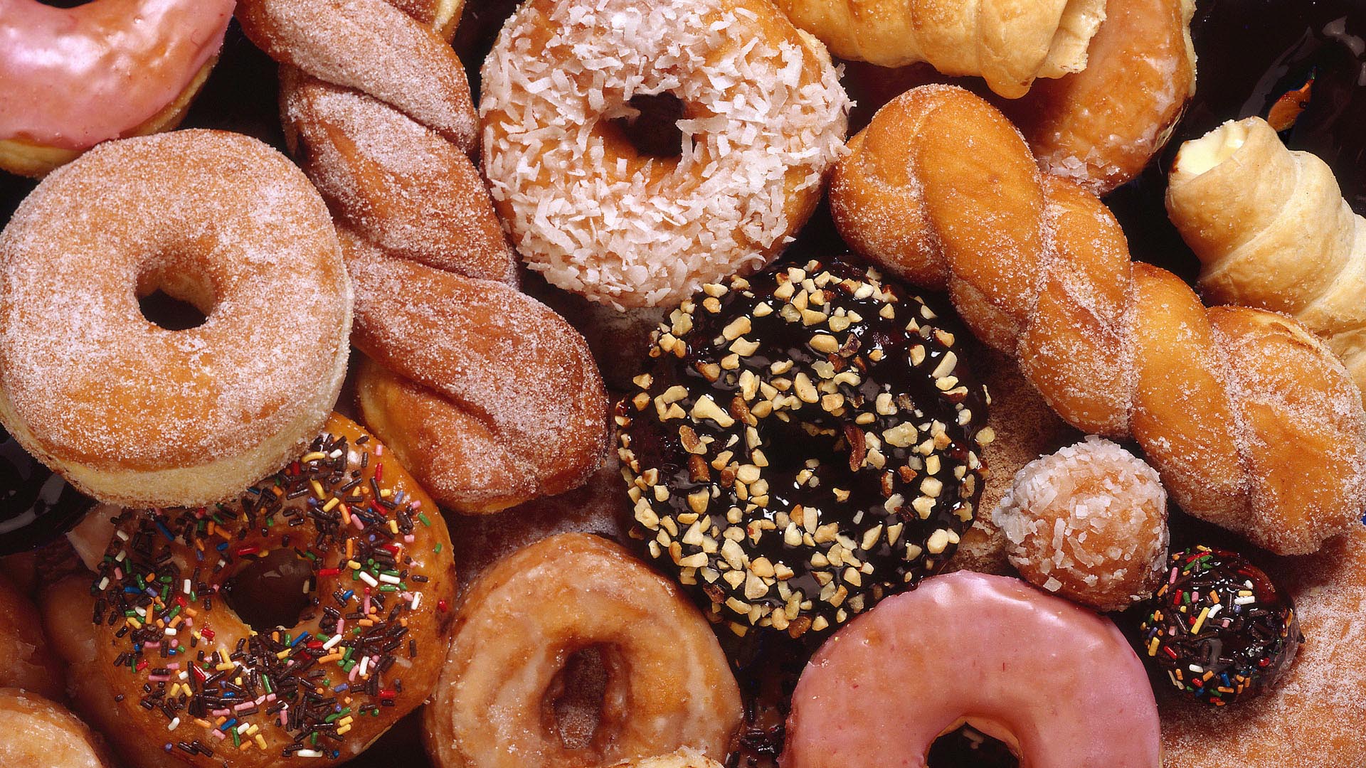 Laden Sie das Gebäck, Süßigkeiten, Zucker, Nahrungsmittel, Donut-Bild kostenlos auf Ihren PC-Desktop herunter
