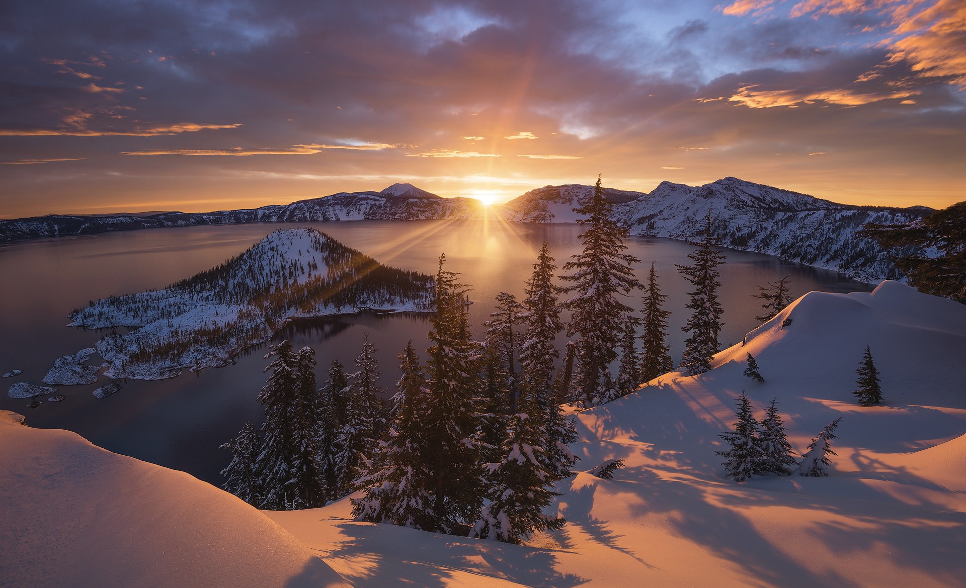 Free download wallpaper Winter, Sky, Snow, Earth, Cloud, Crater Lake, Sunbeam on your PC desktop