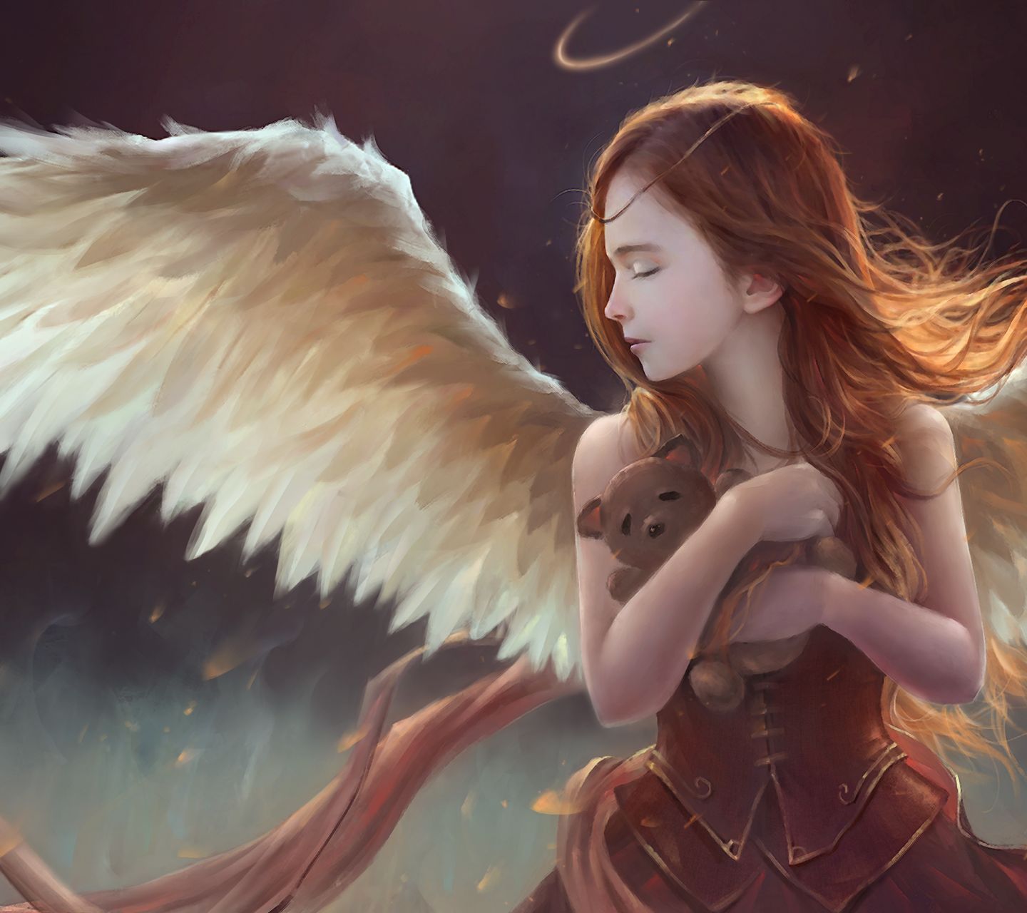 Download mobile wallpaper Fantasy, Teddy Bear, Wings, Angel, Child for free.